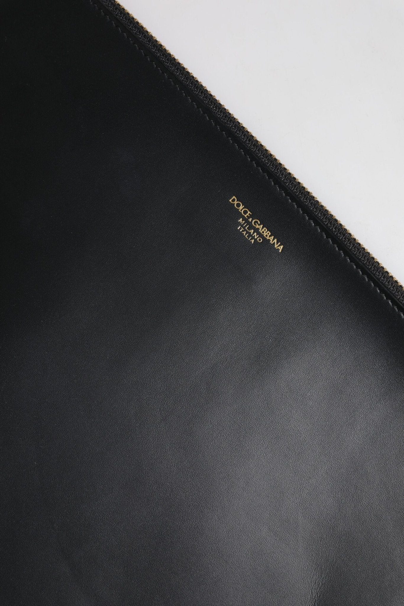 Dolce & Gabbana Black Solid Leather DG Logo Clutch Zip Pouch Bag - Sandy Store ByNet