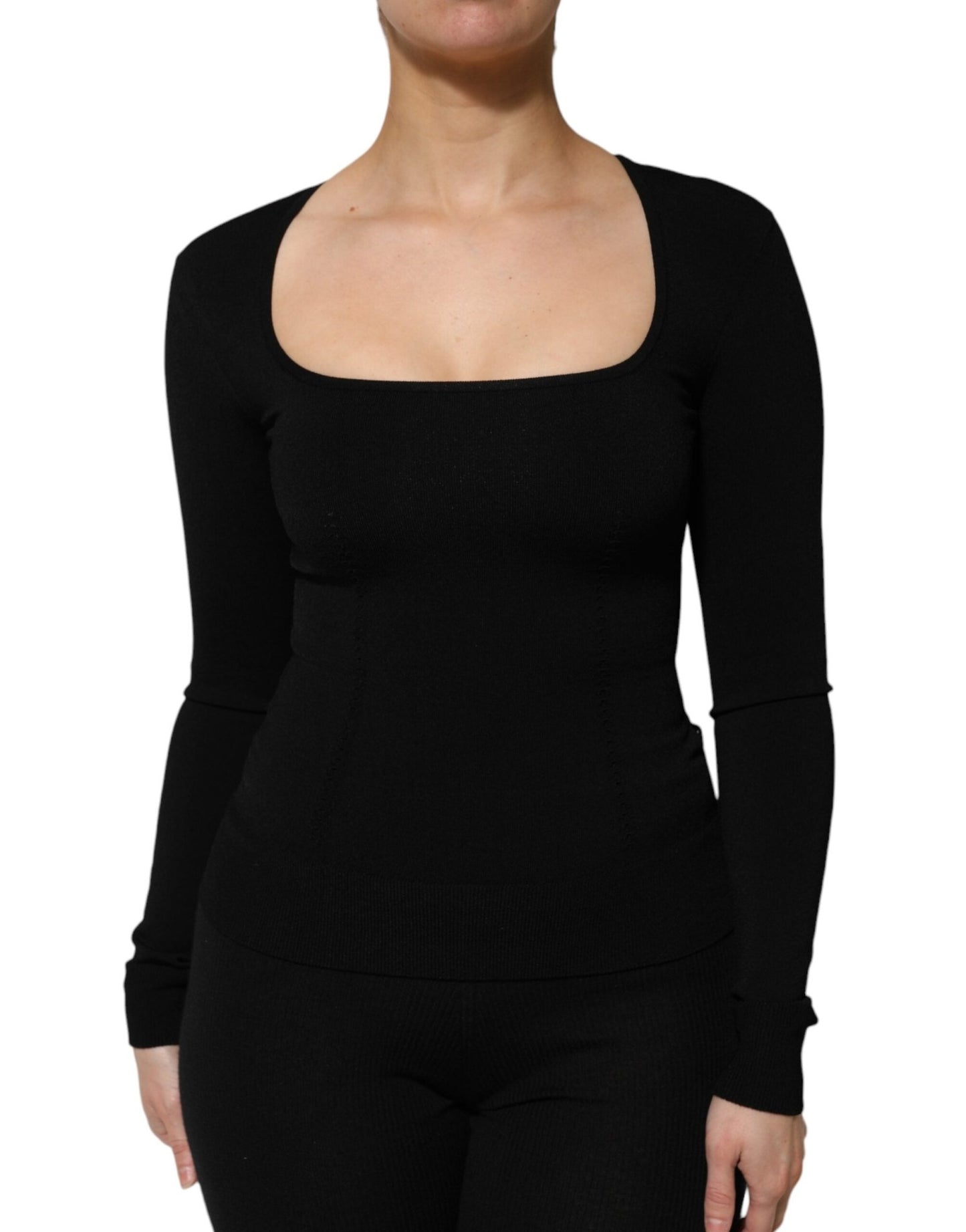 Dolce & Gabbana Black Square Neck Long Sleeves Pullover Top – IT36|XXS par Dolce & Gabbana | Disponible sur Sandy Store ByNet