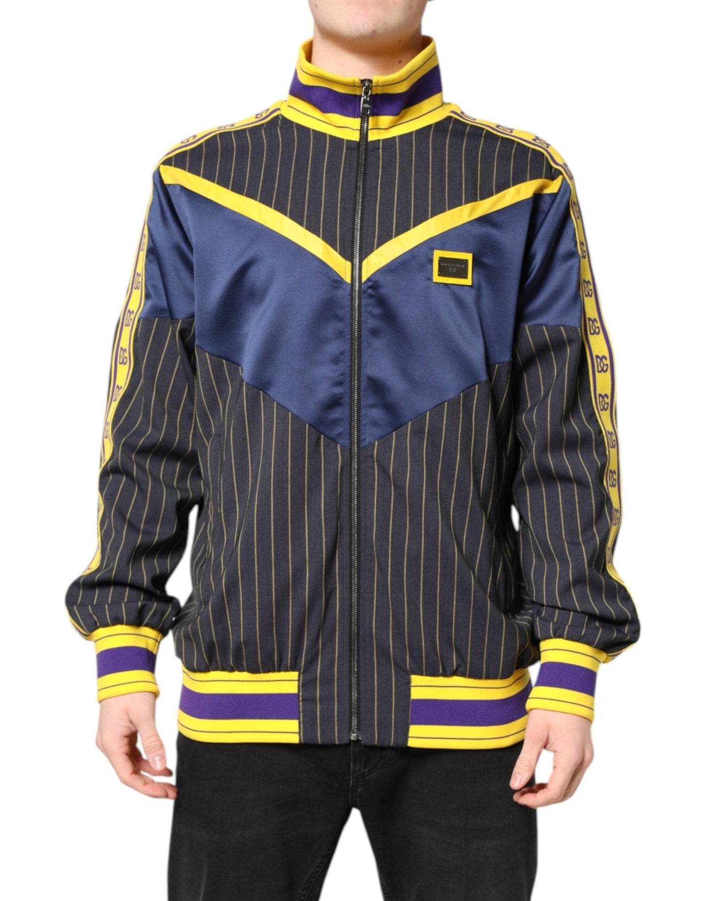Dolce & Gabbana Black Striped Logo Full Zip Bomber Jacket – IT52 | XL par Dolce & Gabbana | Disponible sur Sandy Store ByNet