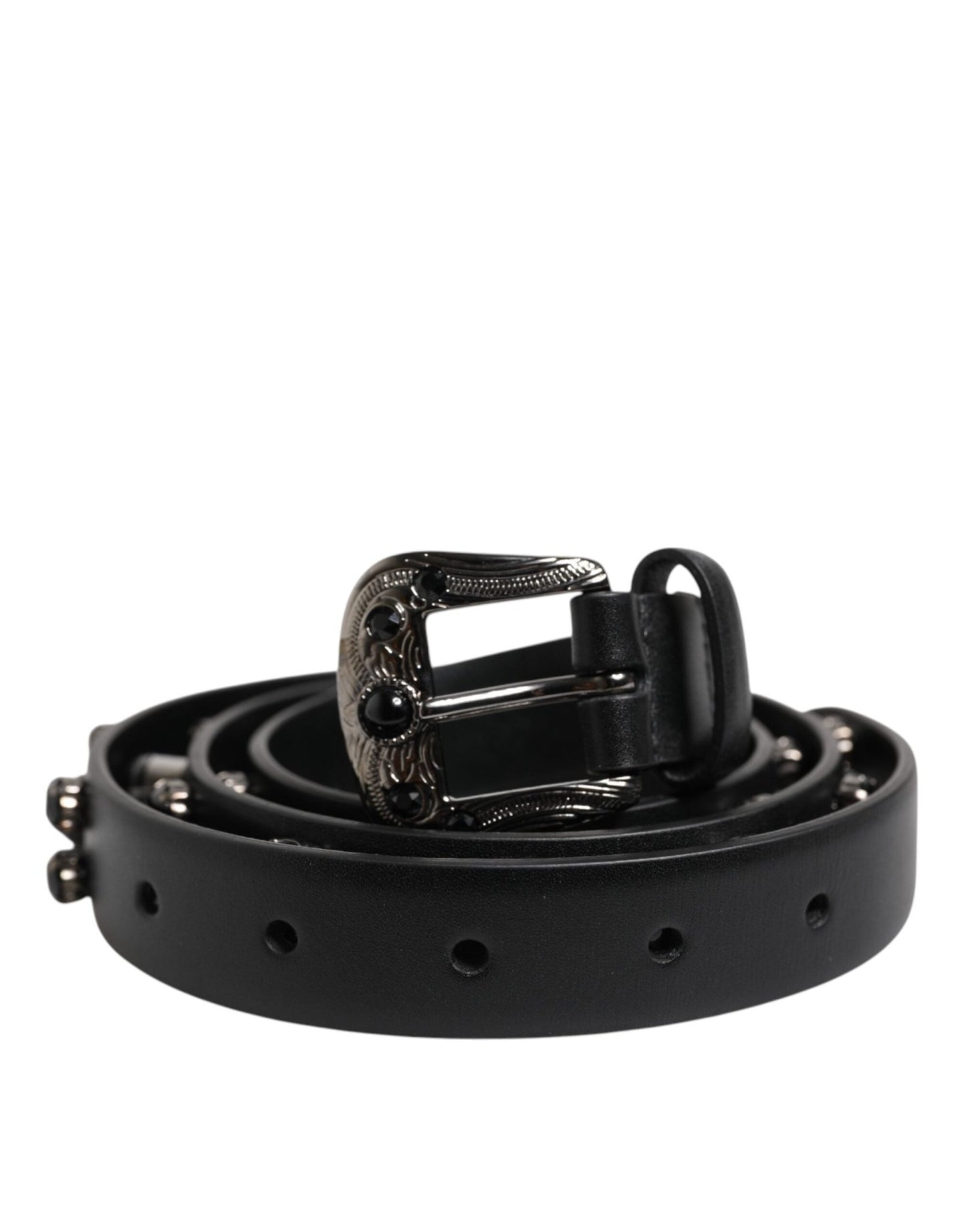 Dolce & Gabbana Black Studded Leather Metal Logo Buckle Belt – 90 cm / 36 Inches par Dolce & Gabbana | Disponible sur Sandy Store ByNet