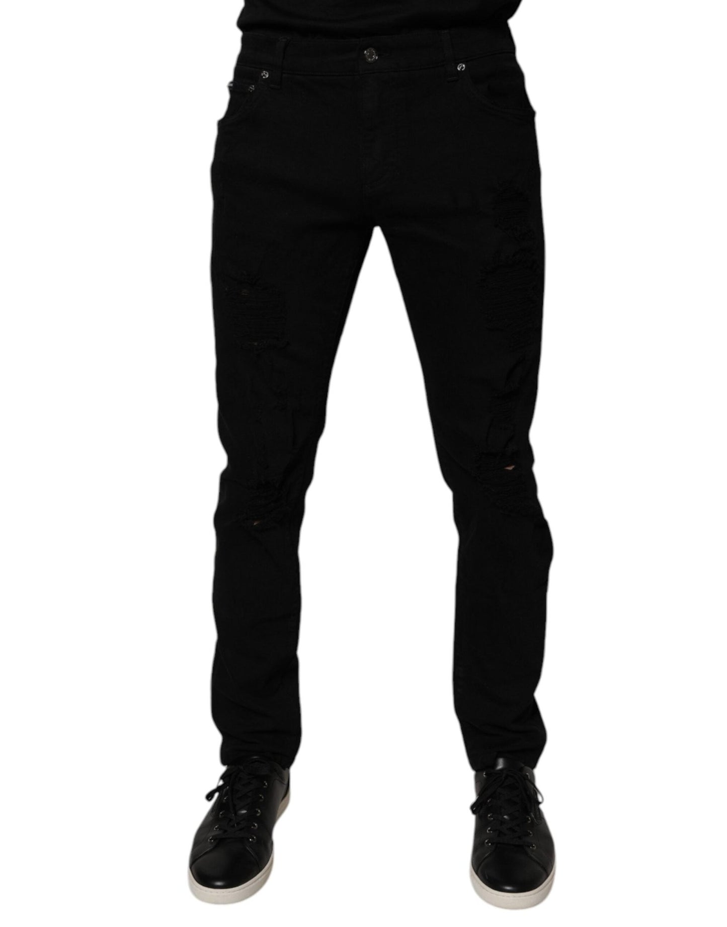 Dolce & Gabbana Black Tattered Cotton Skinny Men Denim Jeans – IT50 | L par Dolce & Gabbana | Disponible sur Sandy Store ByNet