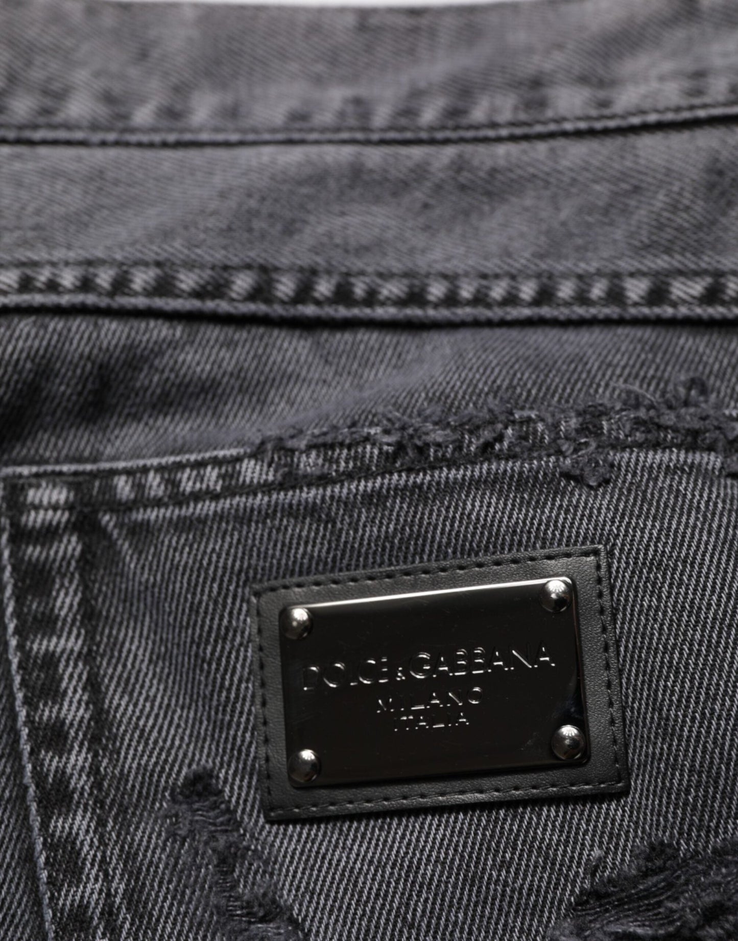 Dolce & Gabbana Black Tattered Skinny Cotton Men Denim Jeans – IT48 | M par Dolce & Gabbana | Disponible sur Sandy Store ByNet