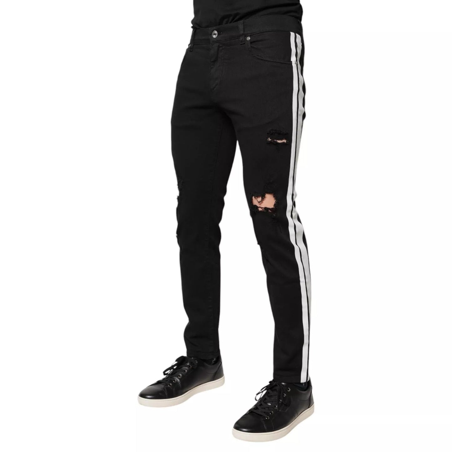 Dolce & Gabbana Black Tattered White Lining Skinny Denim Jeans – IT48 | M par Dolce & Gabbana | Disponible sur Sandy Store ByNet