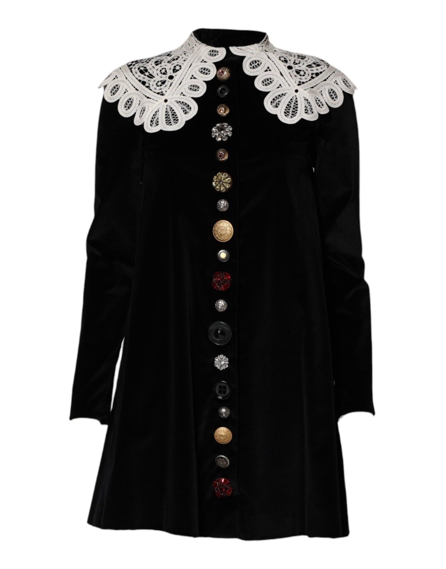 Dolce & Gabbana Black Velvet Lace Collared Embellished Dress – IT36|XXS par Dolce & Gabbana | Disponible sur Sandy Store ByNet