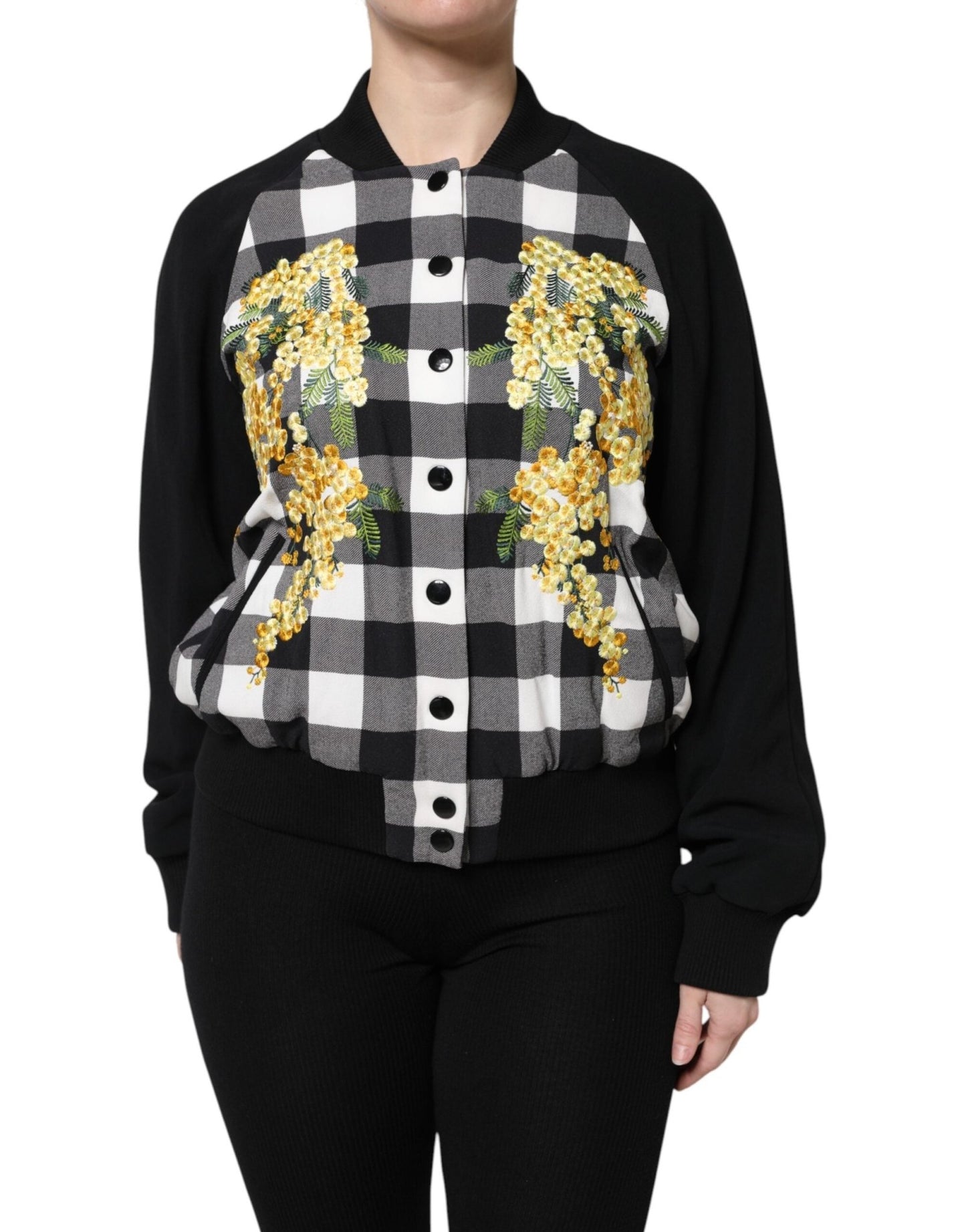 Dolce & Gabbana Black White Check Floral Button Down Jacket – IT36|XXS par Dolce & Gabbana | Disponible sur Sandy Store ByNet