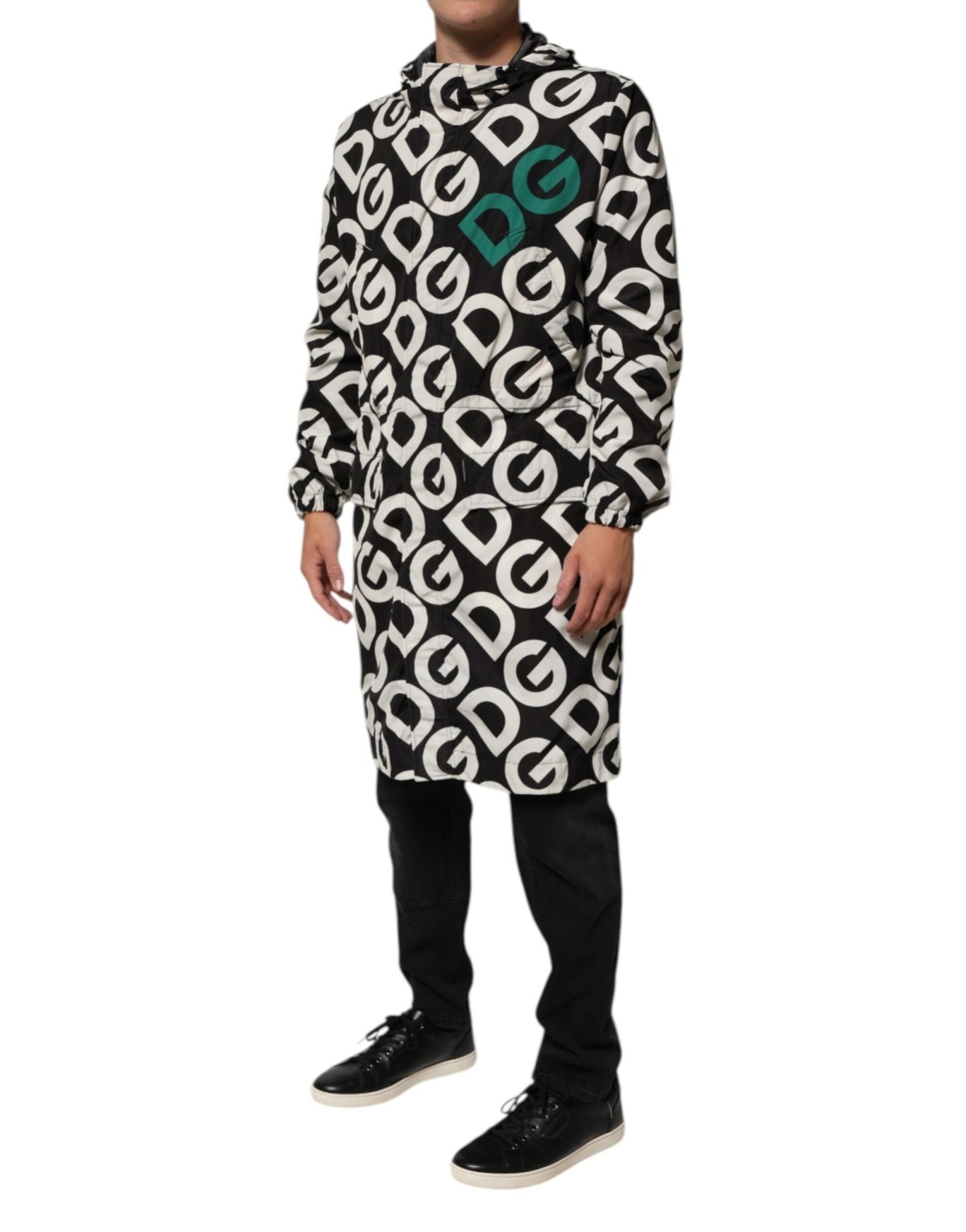 Dolce & Gabbana Black White Logo Print Hooded Coat Men Jacket – IT44 | XS par Dolce & Gabbana | Disponible sur Sandy Store ByNet