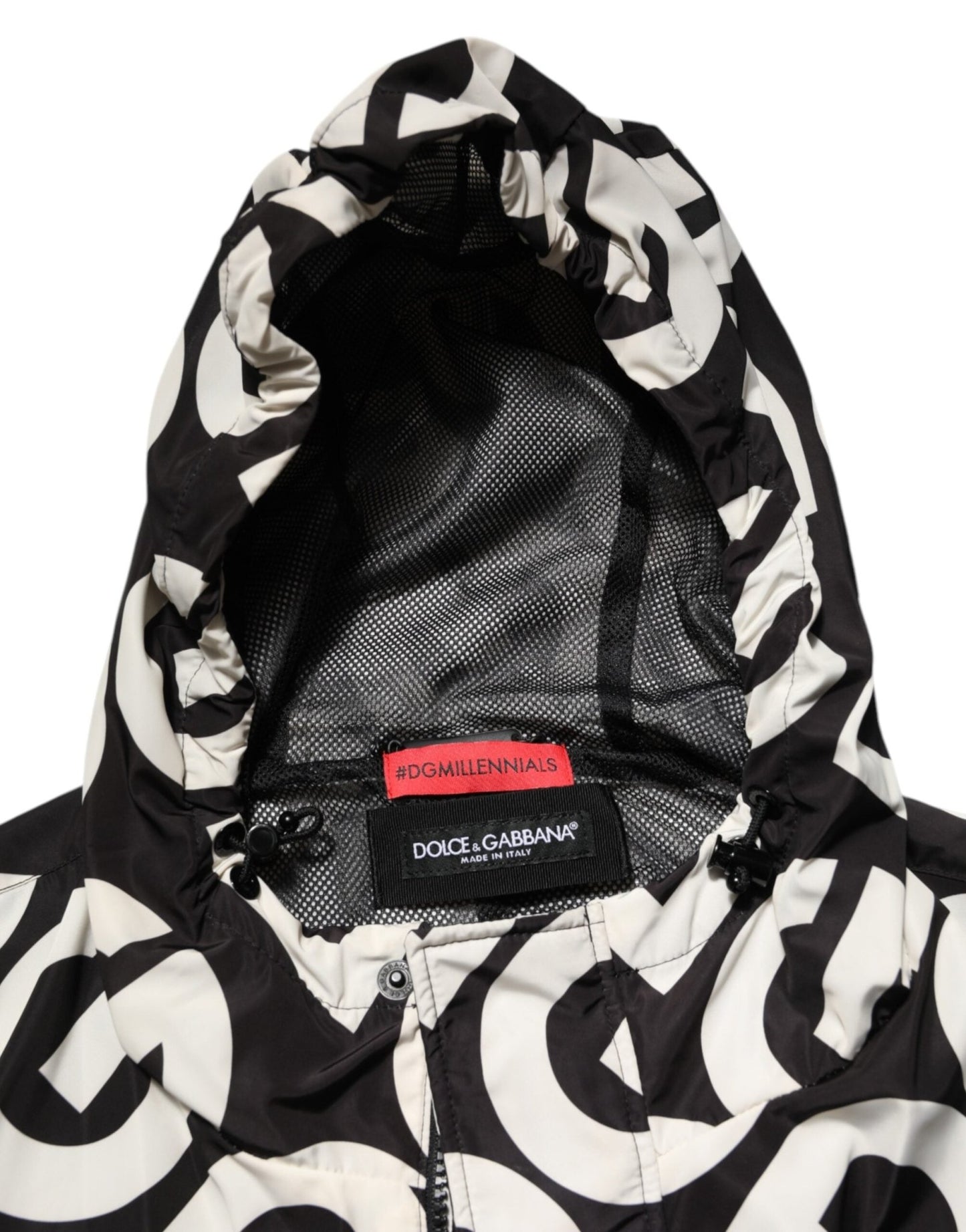 Dolce & Gabbana Black White Logo Print Hooded Coat Men Jacket – IT44 | XS par Dolce & Gabbana | Disponible sur Sandy Store ByNet