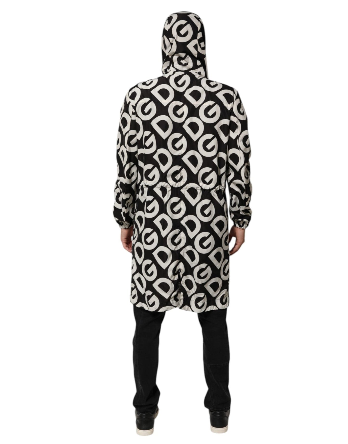 Dolce & Gabbana Black White Logo Print Hooded Coat Men Jacket – IT44 | XS par Dolce & Gabbana | Disponible sur Sandy Store ByNet