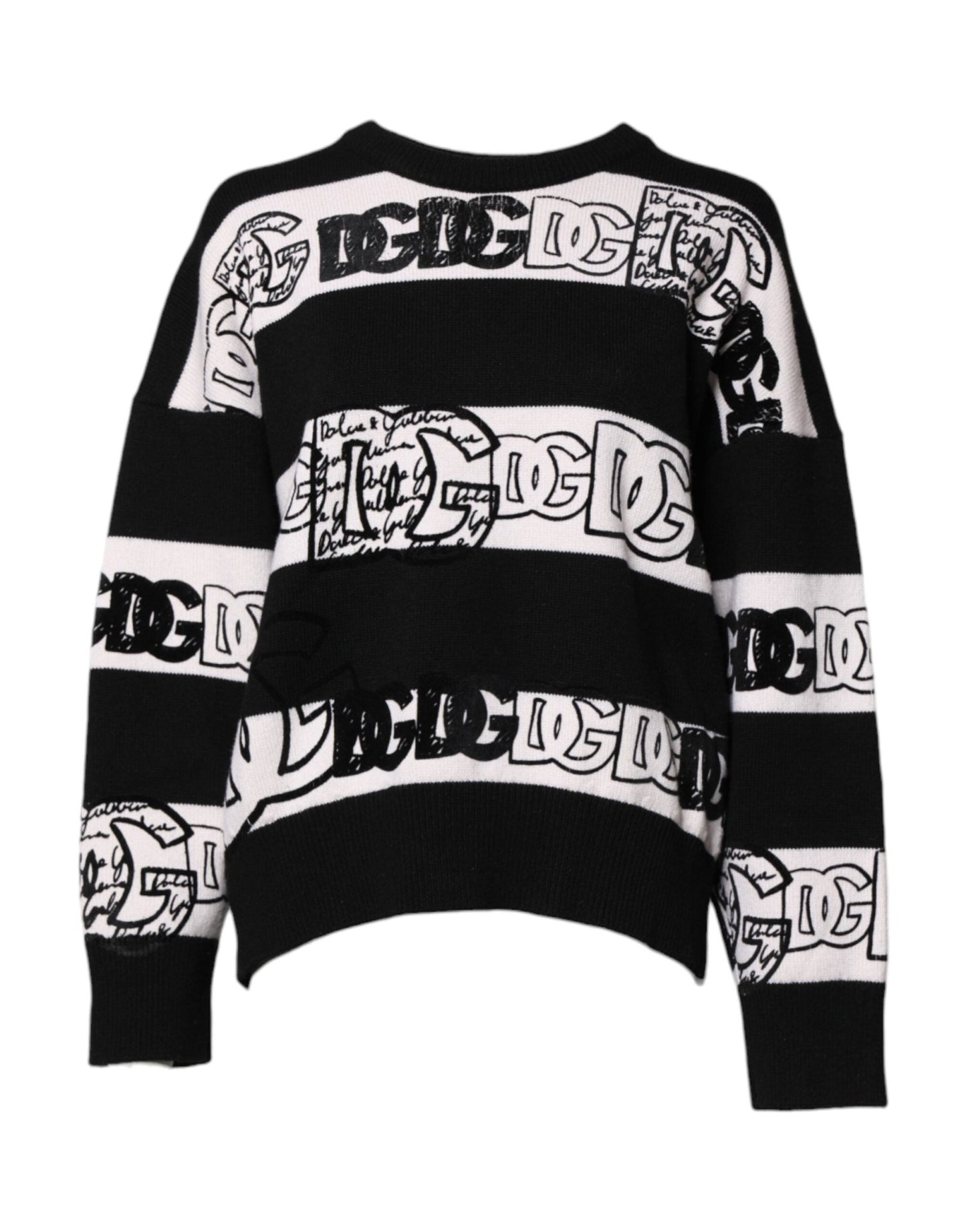 Dolce & Gabbana Black White Logo Print Wool Pullover Sweater – IT40|S par Dolce & Gabbana | Disponible sur Sandy Store ByNet