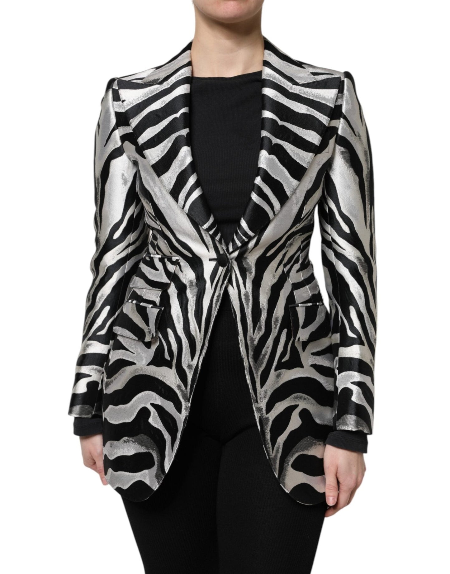 Dolce & Gabbana Black White Polyester Women Blazer Jacket – IT38 | XS par Dolce & Gabbana | Disponible sur Sandy Store ByNet