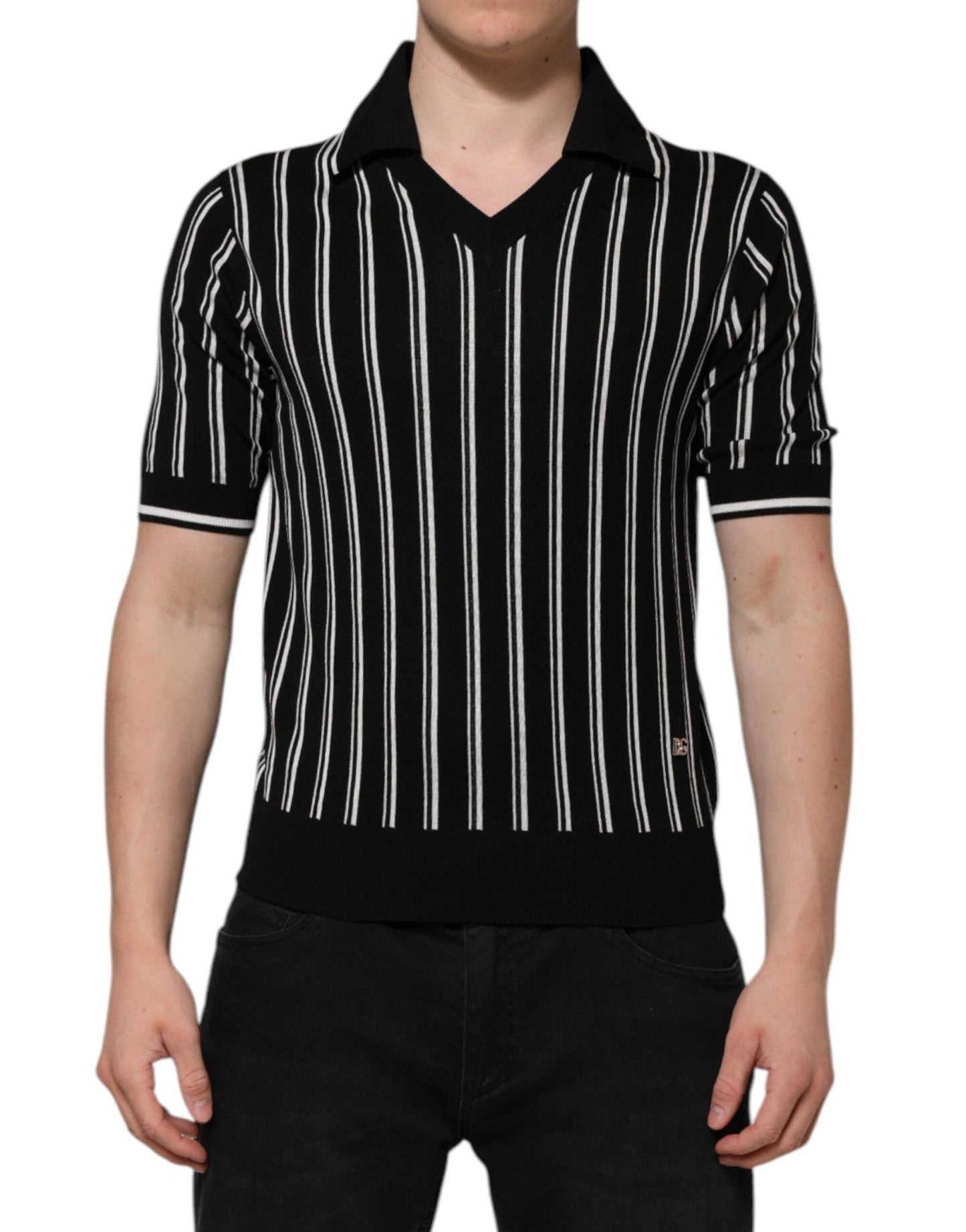 Dolce & Gabbana Black White Stripes Collared Polo T-shirt – IT44 | XS par Dolce & Gabbana | Disponible sur Sandy Store ByNet