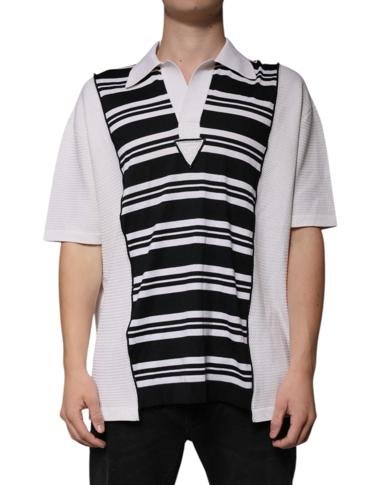 Dolce & Gabbana Black White Stripes Collared Polo T-shirt – IT52 | XL par Dolce & Gabbana | Disponible sur Sandy Store ByNet
