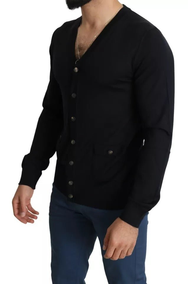 Dolce & Gabbana Black Wool Button Down Men Cardigan Sweater - Sandy Store ByNet