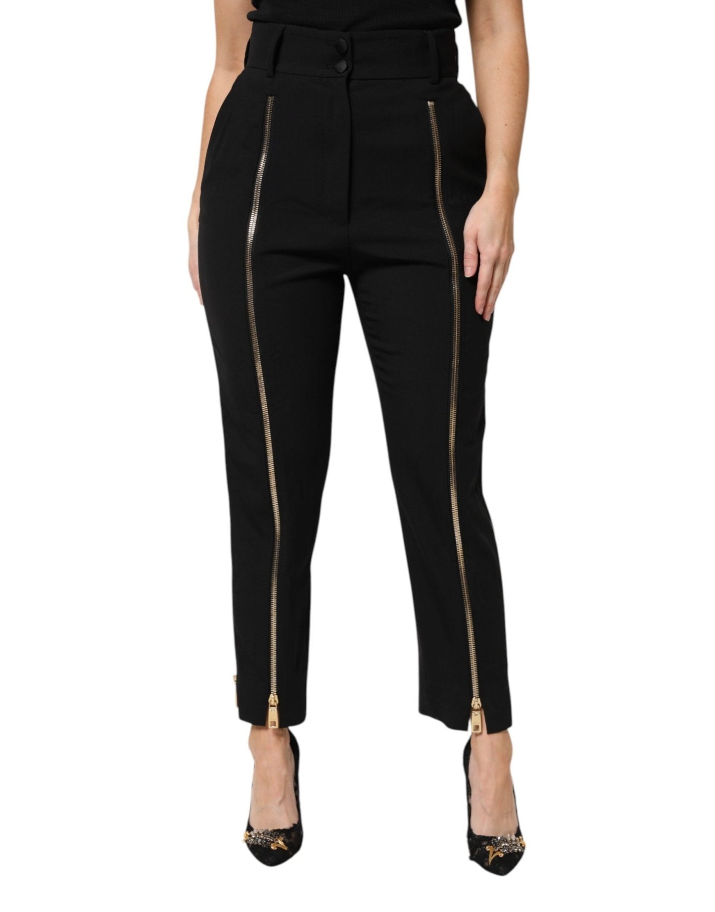 Dolce & Gabbana Black Wool High Waist Zipper Tapered Pants – IT36|XXS par Dolce & Gabbana | Disponible sur Sandy Store ByNet