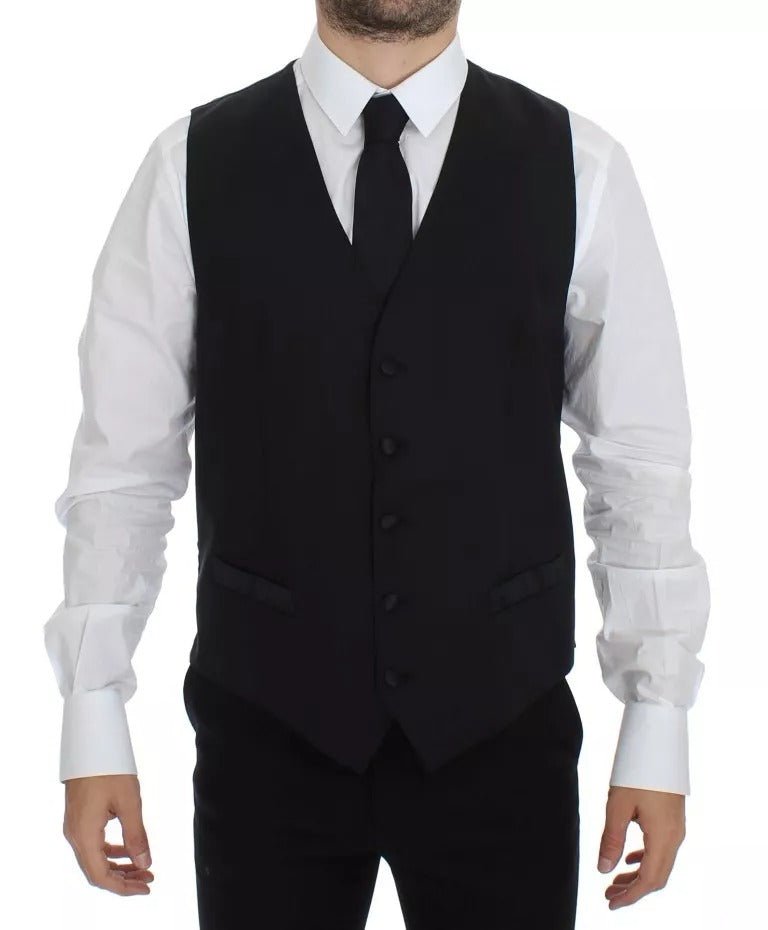 Dolce & Gabbana Black Wool Silk Dress Gilet Jacket Vest – IT44 | XS par Dolce & Gabbana | Disponible sur Sandy Store ByNet