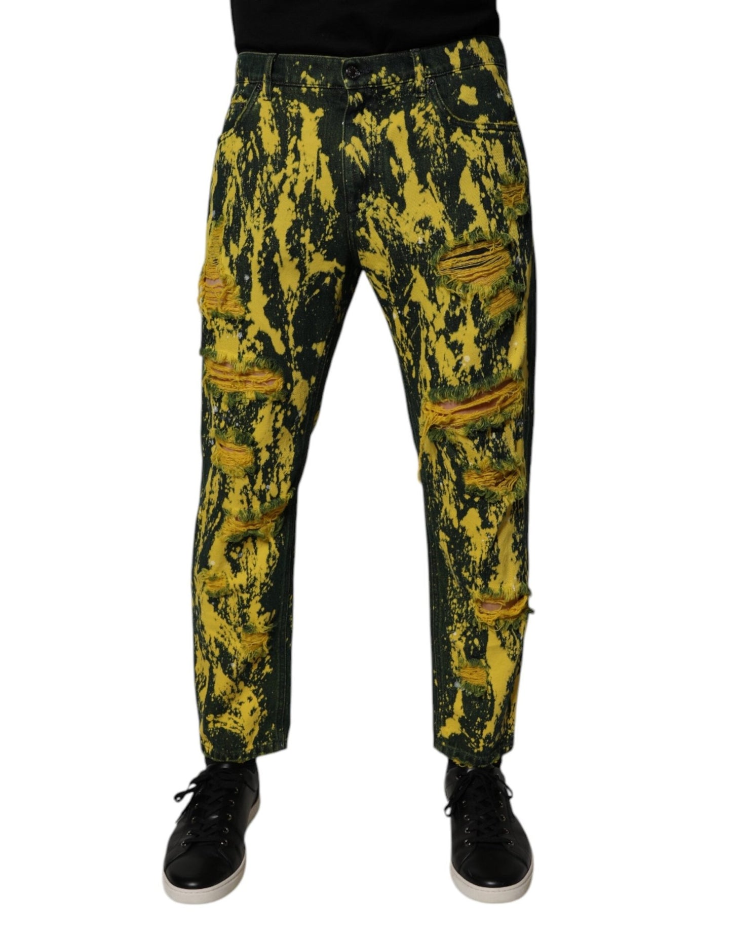 Dolce & Gabbana Black Yellow Tie Dye Tattered Skinny Men Denim Jeans – IT48 | M par Dolce & Gabbana | Disponible sur Sandy Store ByNet