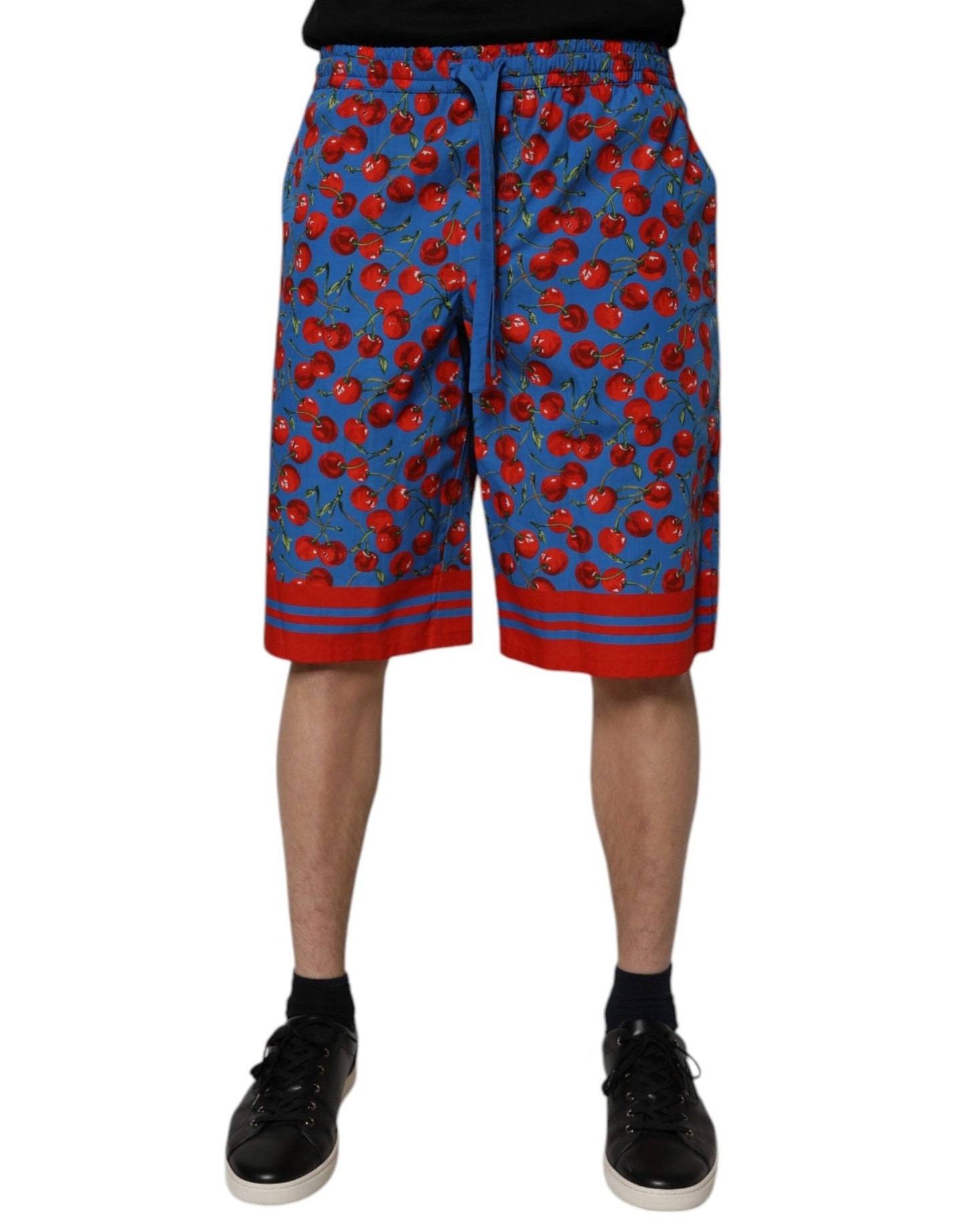Dolce & Gabbana Blue Cherry Print Cotton Men Bermuda Shorts - Sandy Store ByNet
