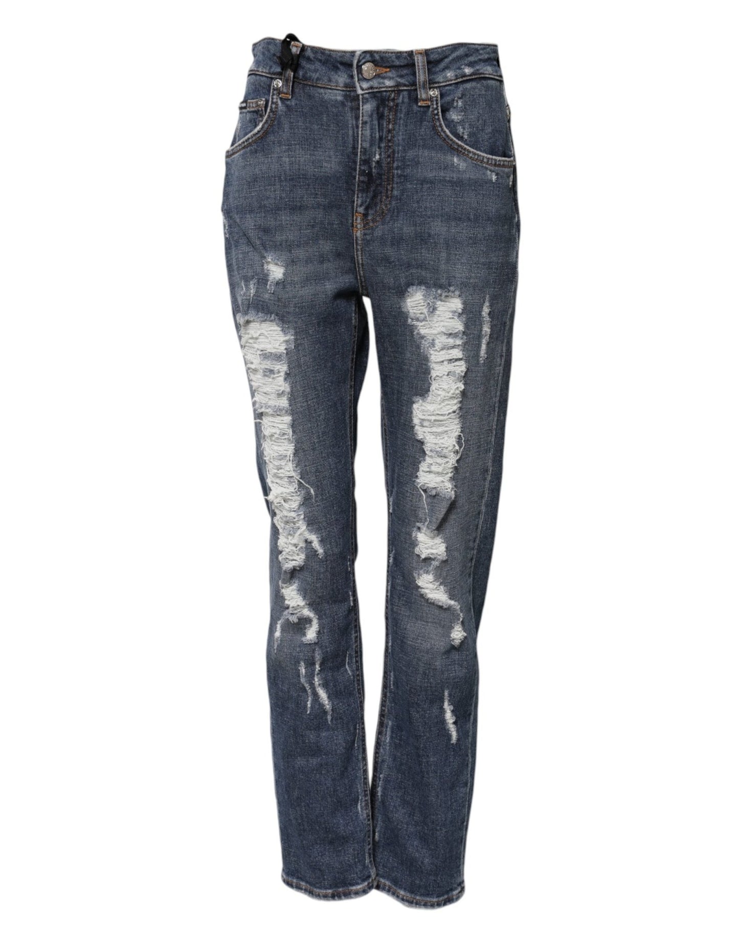 Dolce & Gabbana Blue Cotton Boyfriend Tattered Denim Jeans – IT38 | XS par Dolce & Gabbana | Disponible sur Sandy Store ByNet