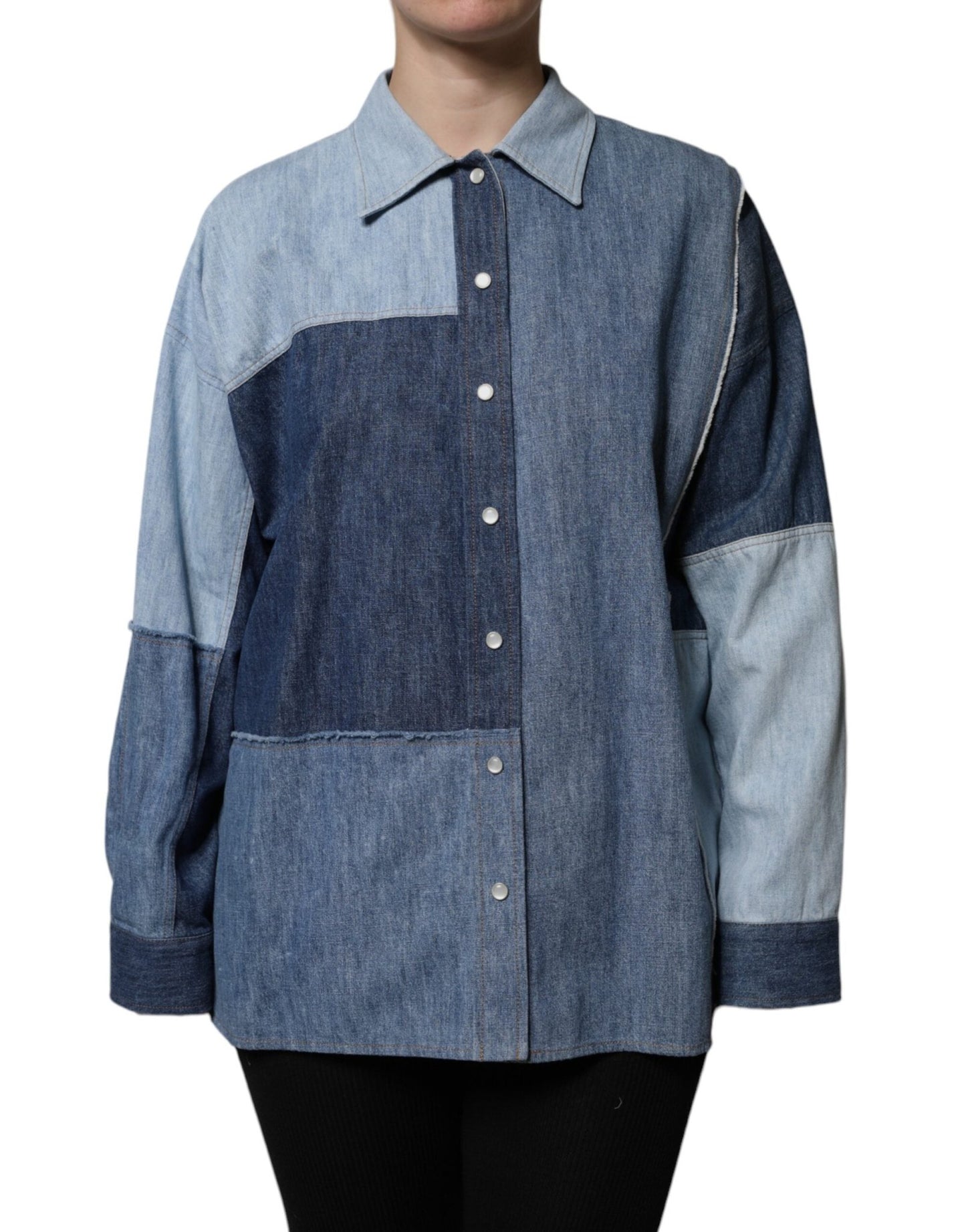Dolce & Gabbana Blue Cotton Button Up Collared Long Sleeve Top – IT38 | XS par Dolce & Gabbana | Disponible sur Sandy Store ByNet