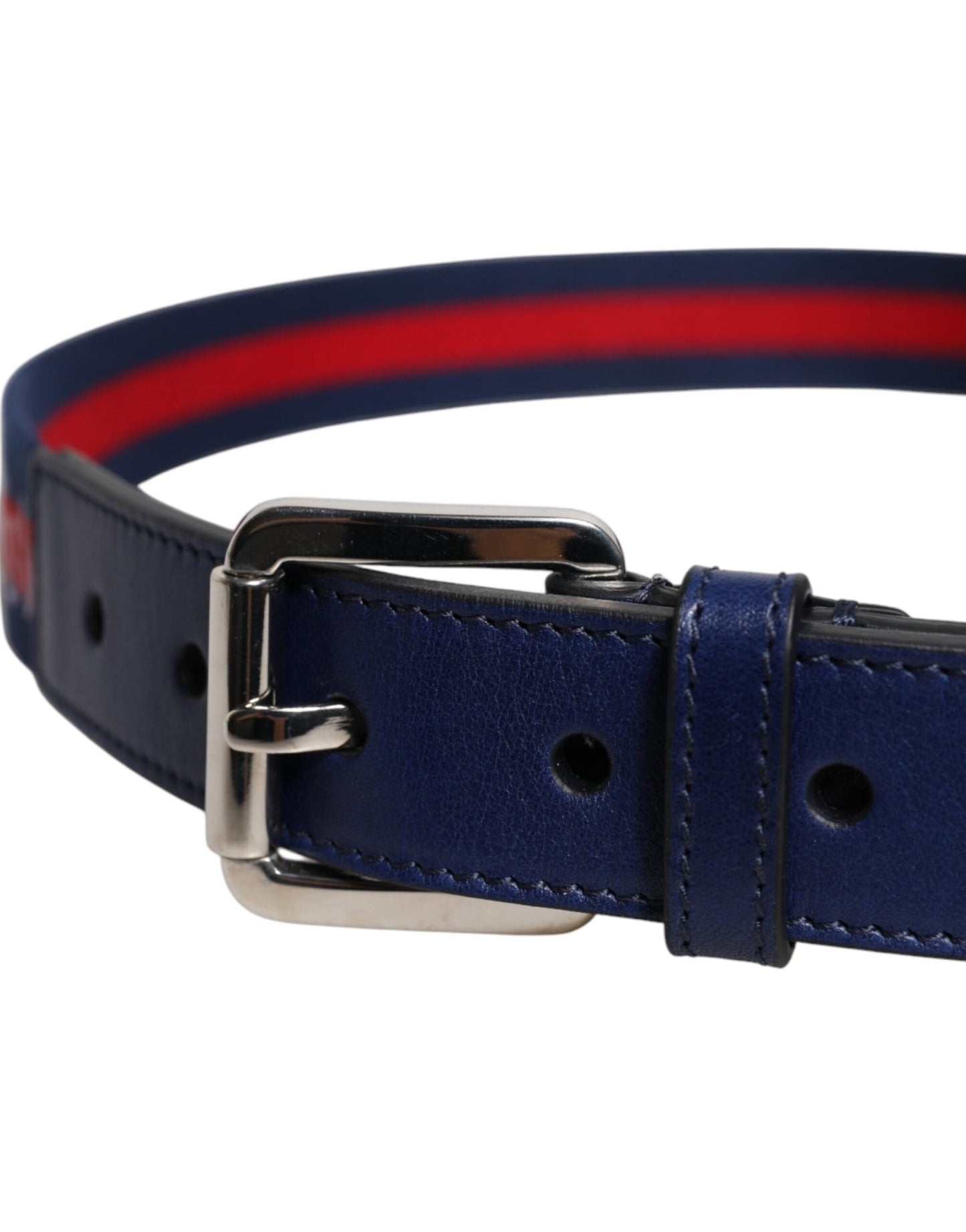 Dolce & Gabbana Blue Cotton Leather Printed Metal Buckle Belt - Sandy Store ByNet