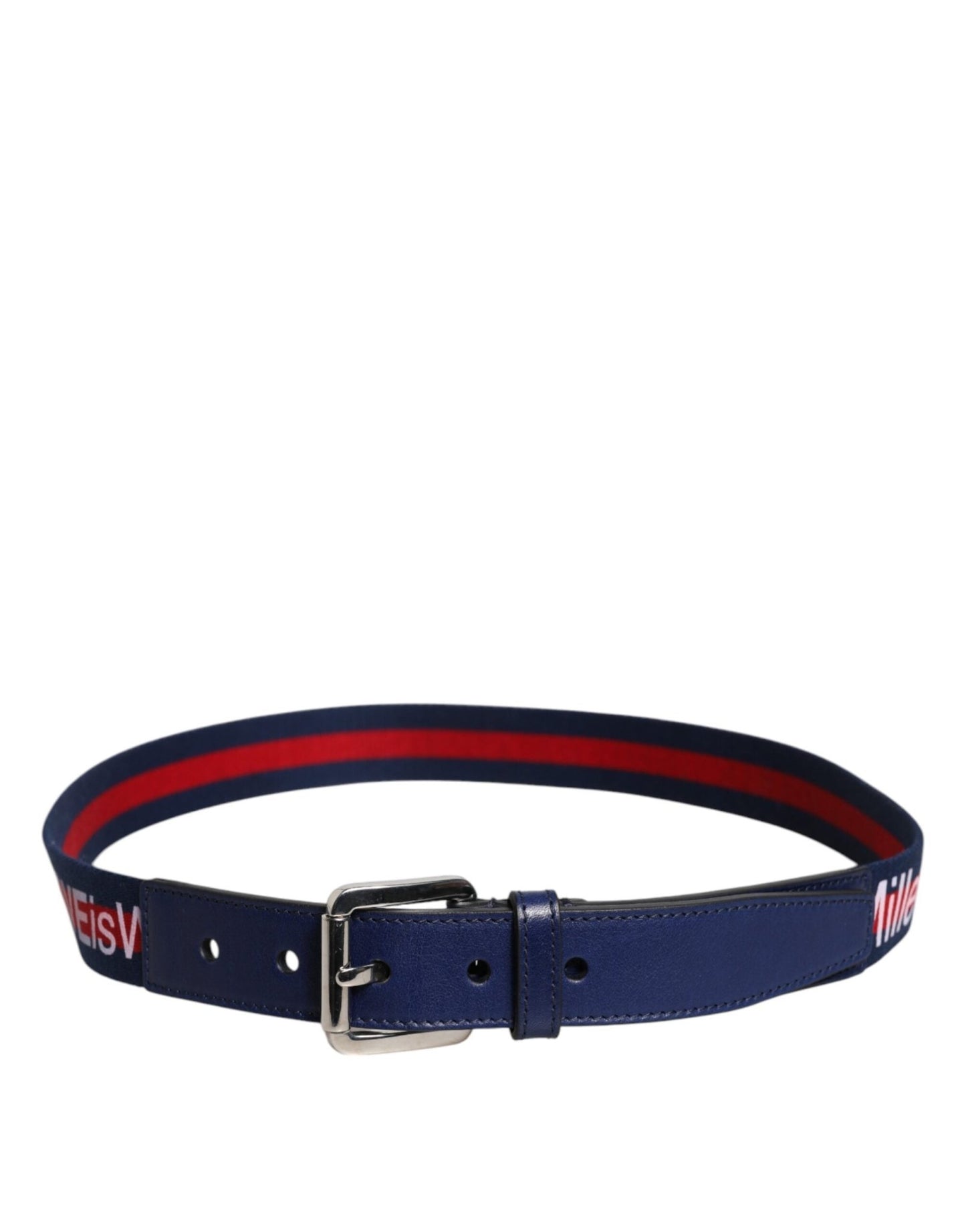 Dolce & Gabbana Blue Cotton Leather Printed Metal Buckle Belt - Sandy Store ByNet
