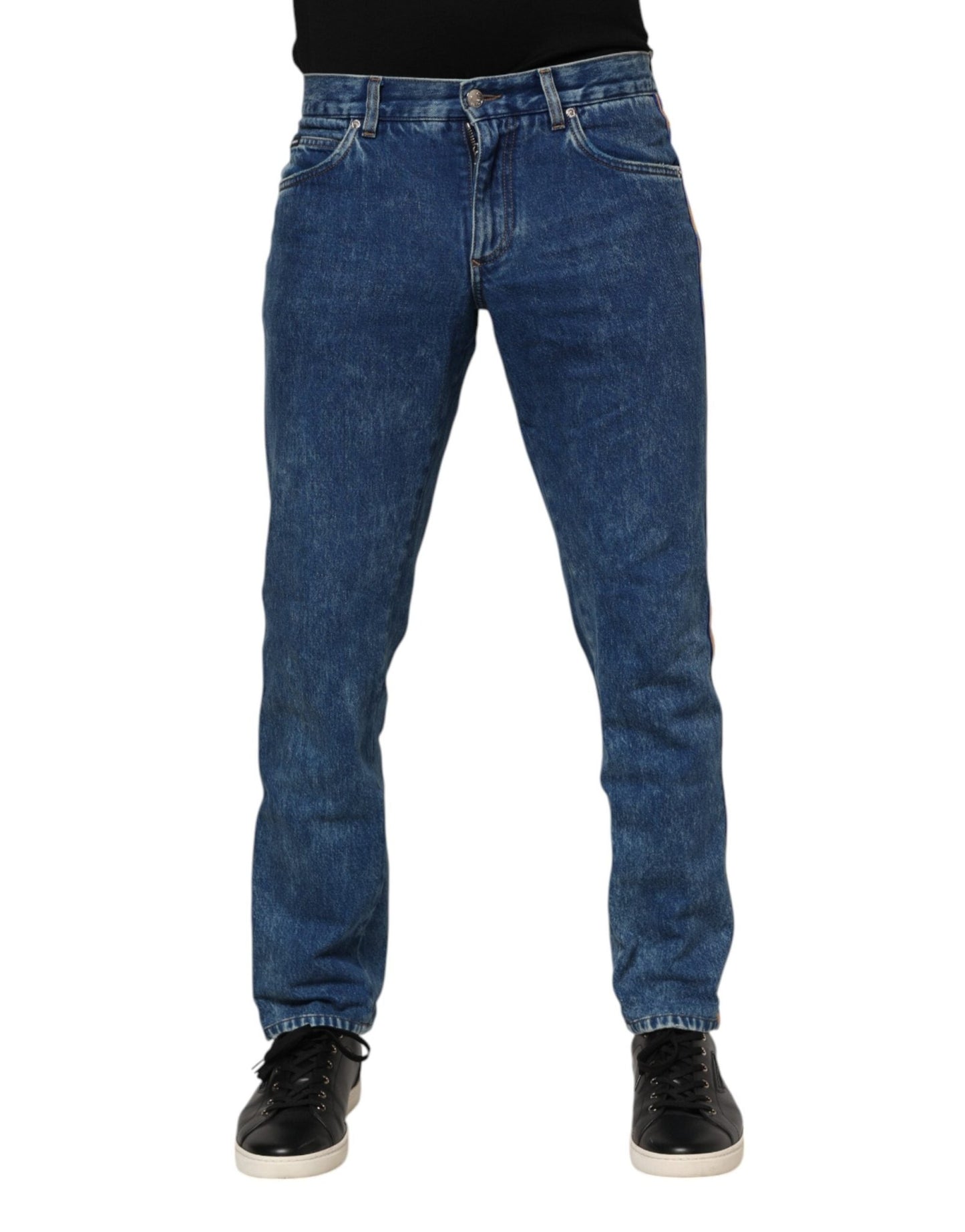 Dolce & Gabbana Blue Cotton Logo Plaque Denim Jeans – IT44 | XS par Dolce & Gabbana | Disponible sur Sandy Store ByNet