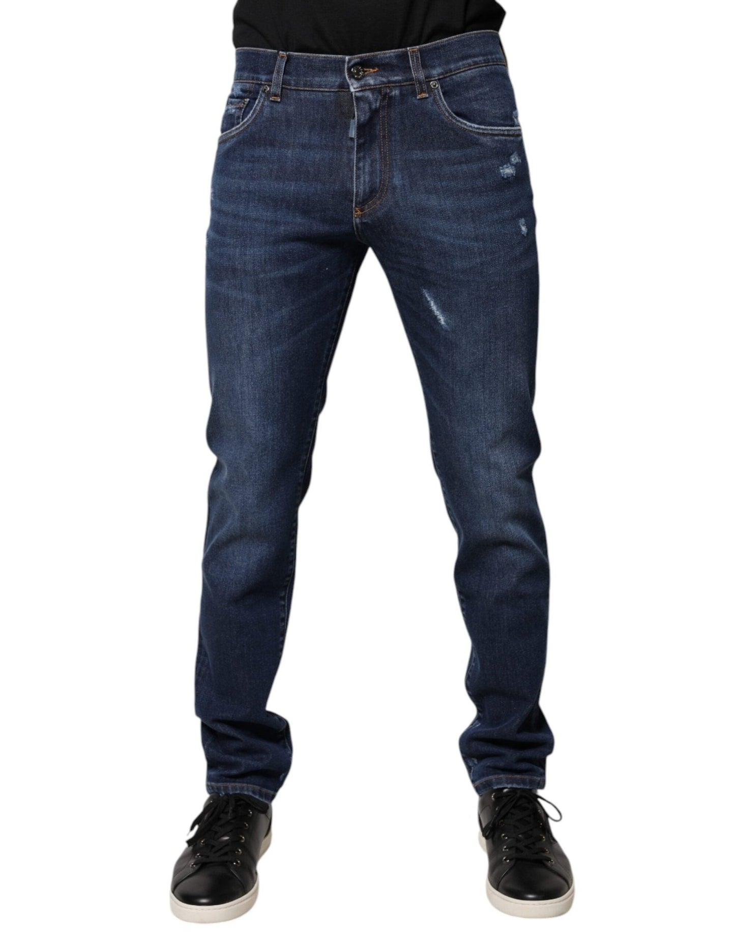 Dolce & Gabbana Blue Cotton Logo Print Slim Fit Denim Jeans – IT48 | M par Dolce & Gabbana | Disponible sur Sandy Store ByNet
