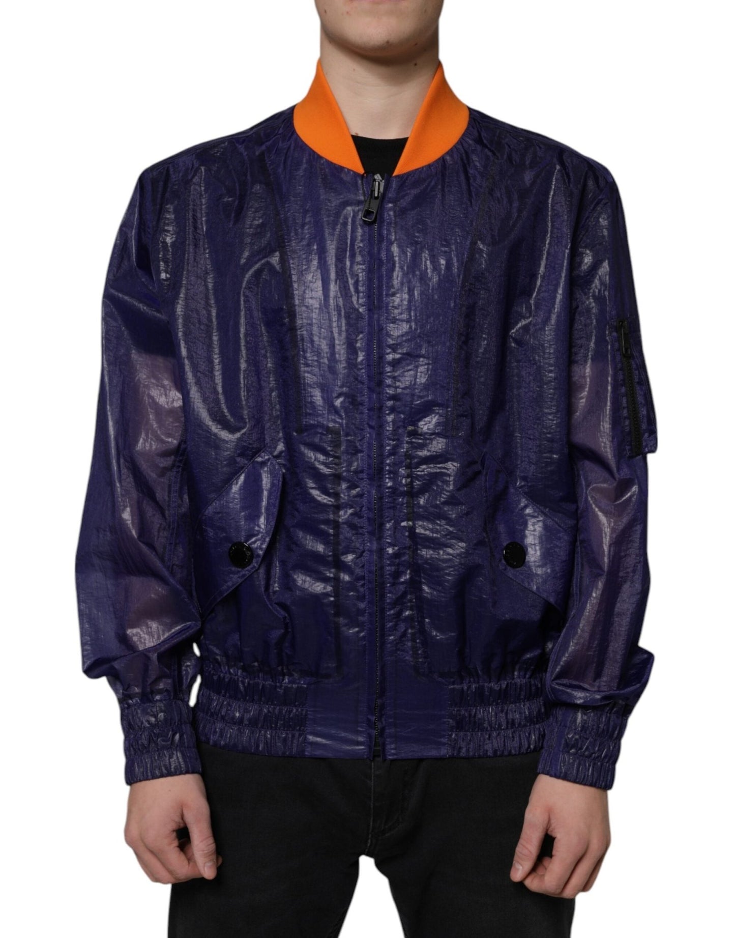 Dolce & Gabbana Blue Cotton Stretch Full Zip Bomber Jacket – IT54 | XL par Dolce & Gabbana | Disponible sur Sandy Store ByNet