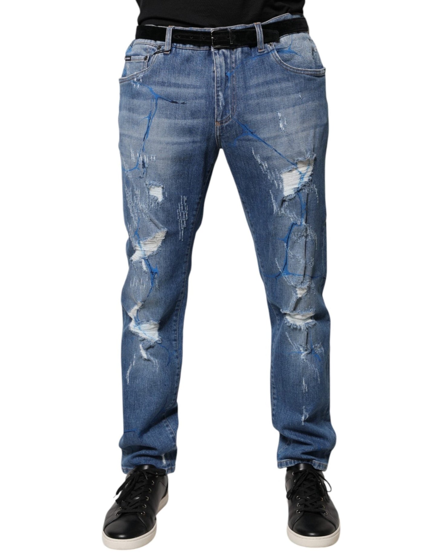 Dolce & Gabbana Blue Cotton Stretch Tattered Skinny Denim Jeans – IT44 | XS par Dolce & Gabbana | Disponible sur Sandy Store ByNet