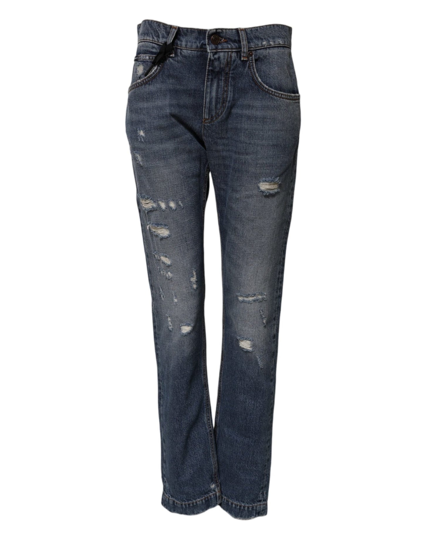 Dolce & Gabbana Blue Cotton Tattered Boyfriend Denim Jeans – IT38 | XS par Dolce & Gabbana | Disponible sur Sandy Store ByNet