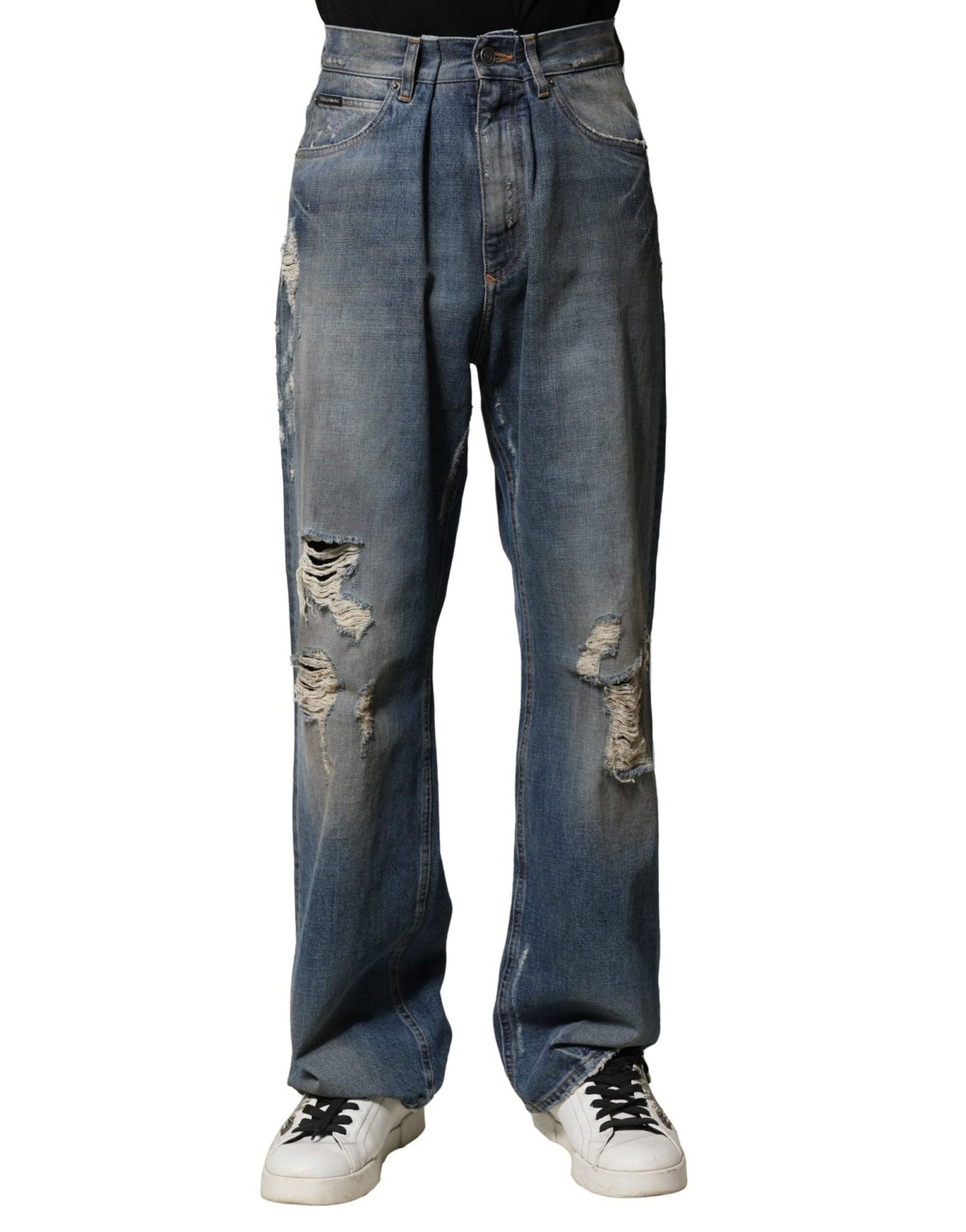 Dolce & Gabbana Blue Cotton Tattered Men Denim Jeans – IT46 | S par Dolce & Gabbana | Disponible sur Sandy Store ByNet