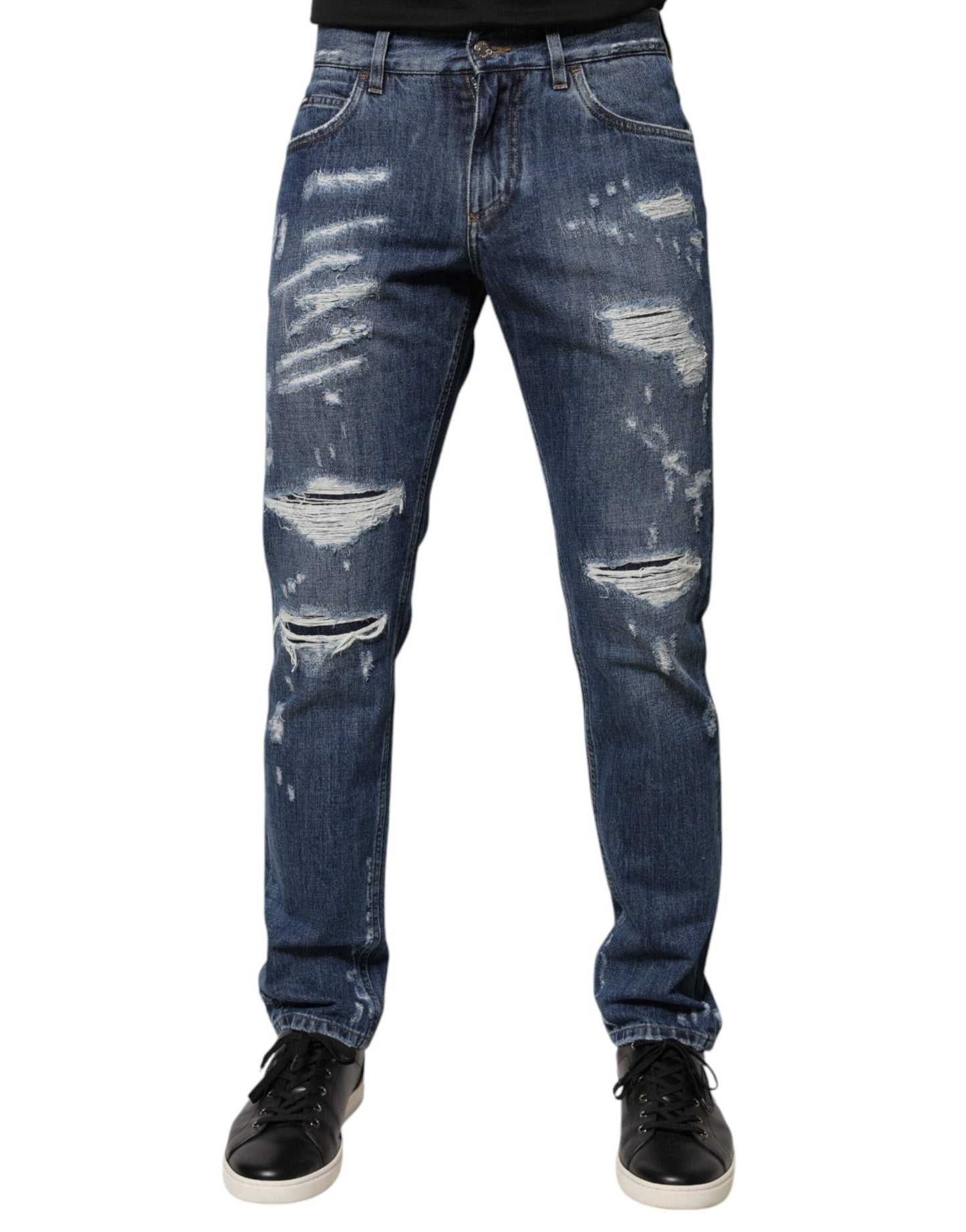 Dolce & Gabbana Blue Cotton Tattered Skinny Denim Jeans – IT46 | S par Dolce & Gabbana | Disponible sur Sandy Store ByNet
