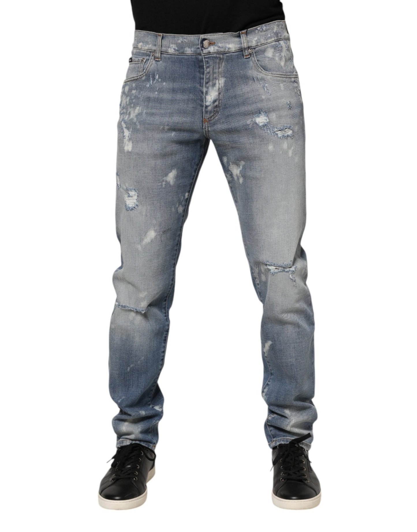 Dolce & Gabbana Blue Cotton Tattered Slim Fit Men Denim Jeans – IT50 | L par Dolce & Gabbana | Disponible sur Sandy Store ByNet