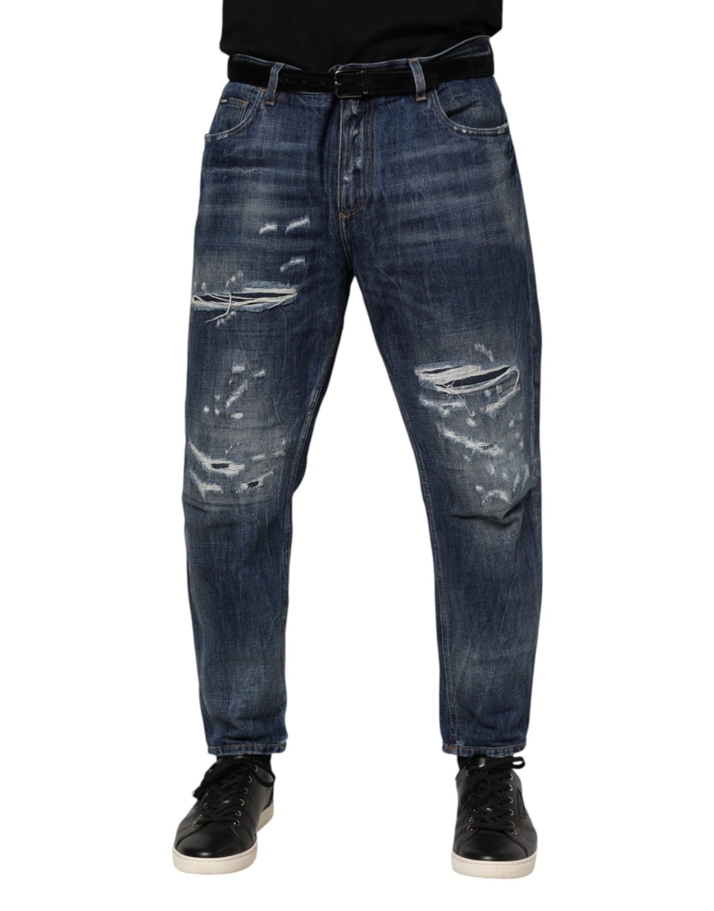 Dolce & Gabbana Blue Cotton Tattered Tapered Men Denim Jeans – IT50 | L par Dolce & Gabbana | Disponible sur Sandy Store ByNet