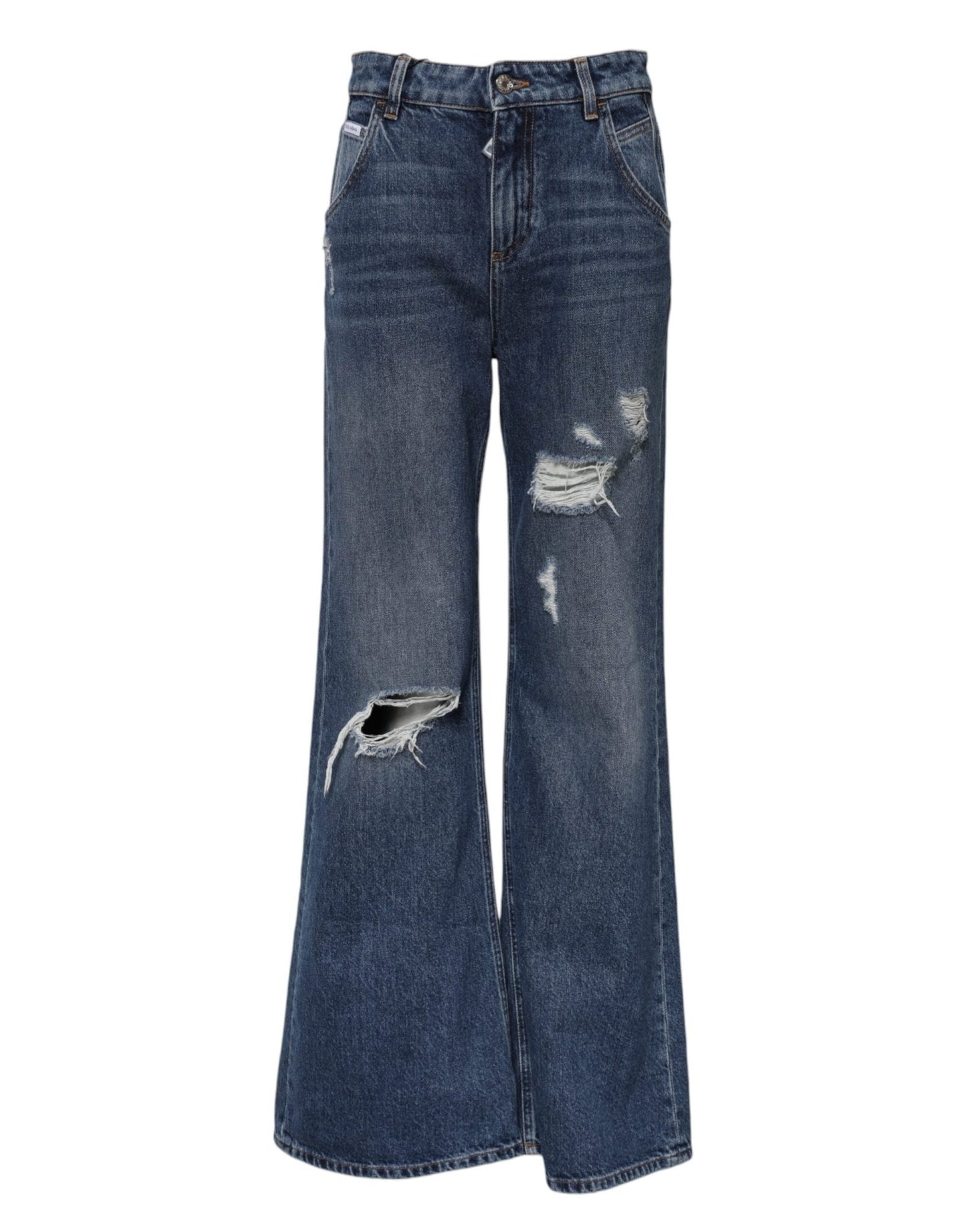 Dolce & Gabbana Blue Cotton Wide Leg Tattered Denim Jeans – IT36|XXS par Dolce & Gabbana | Disponible sur Sandy Store ByNet