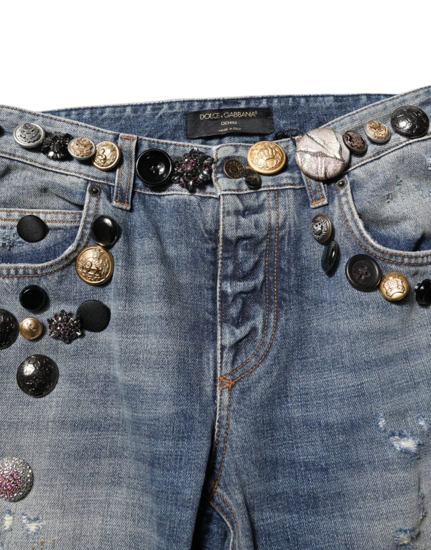 Dolce & Gabbana Blue Embellished Tattered SkinnyDenim Jeans – IT38 | XS par Dolce & Gabbana | Disponible sur Sandy Store ByNet