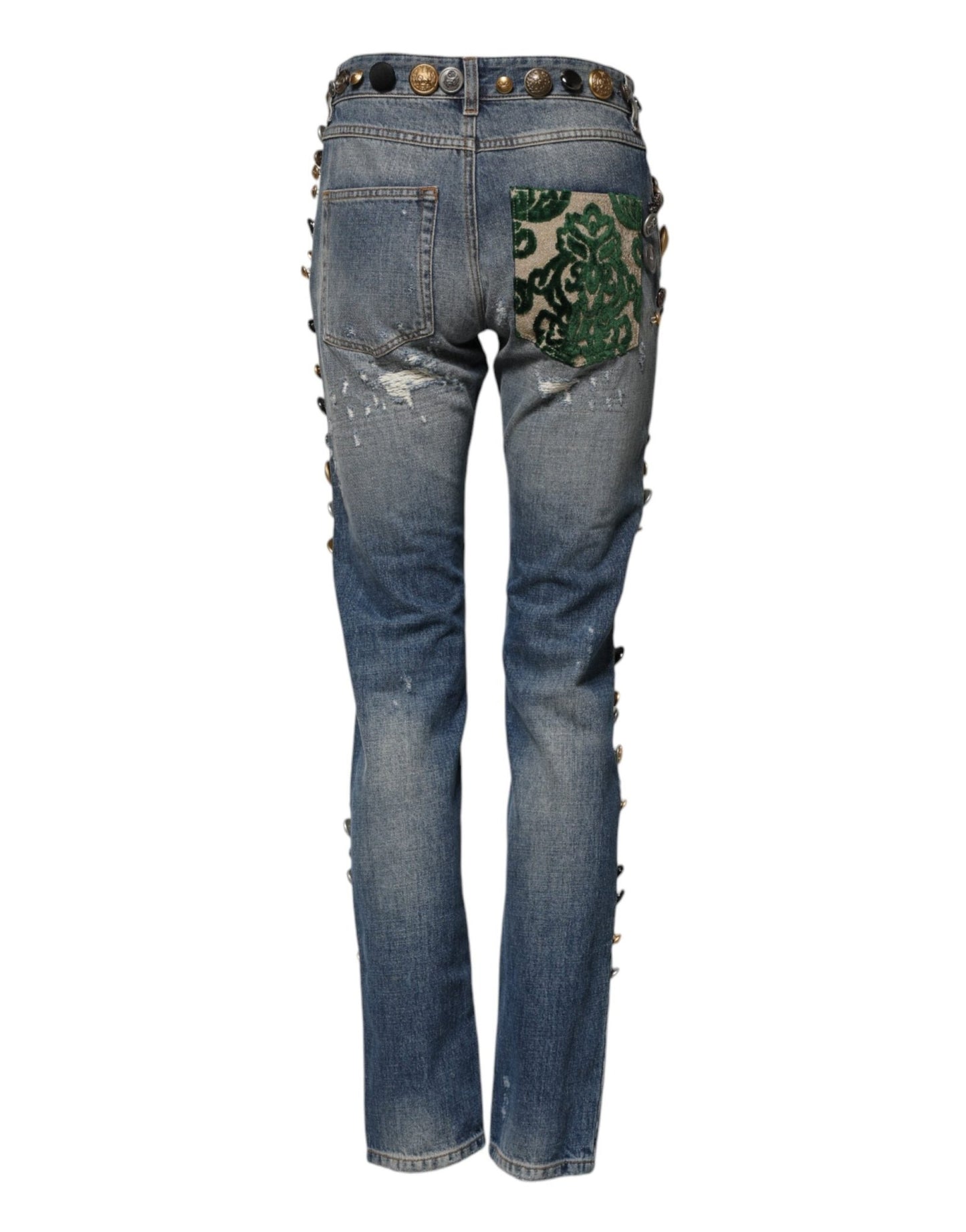 Dolce & Gabbana Blue Embellished Tattered SkinnyDenim Jeans – IT38 | XS par Dolce & Gabbana | Disponible sur Sandy Store ByNet