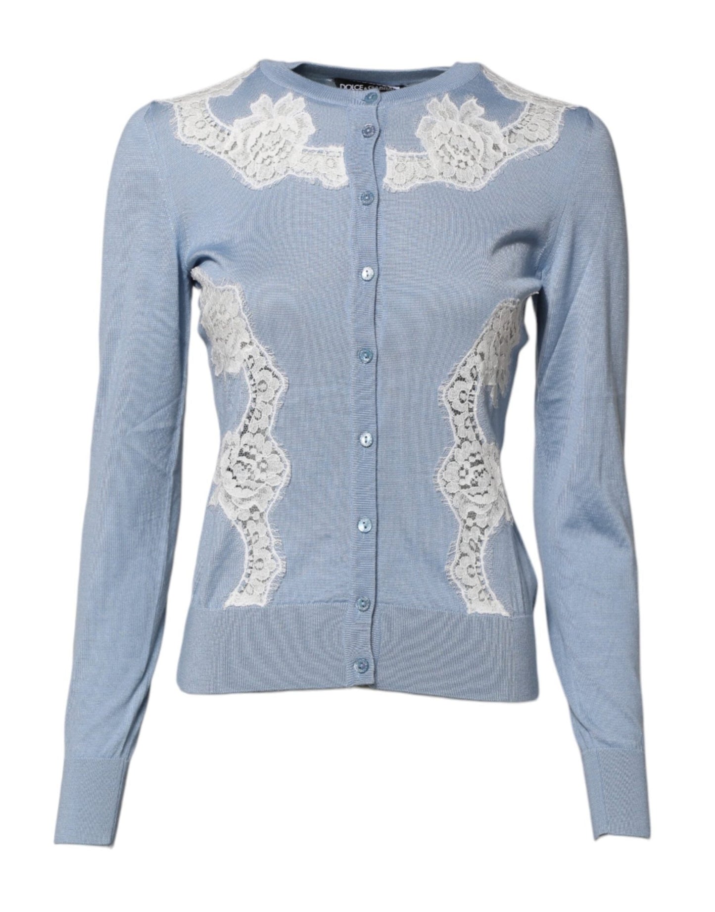 Dolce & Gabbana Blue Floral Lace Detailing Cardigan Sweater – IT36|XXS par Dolce & Gabbana | Disponible sur Sandy Store ByNet