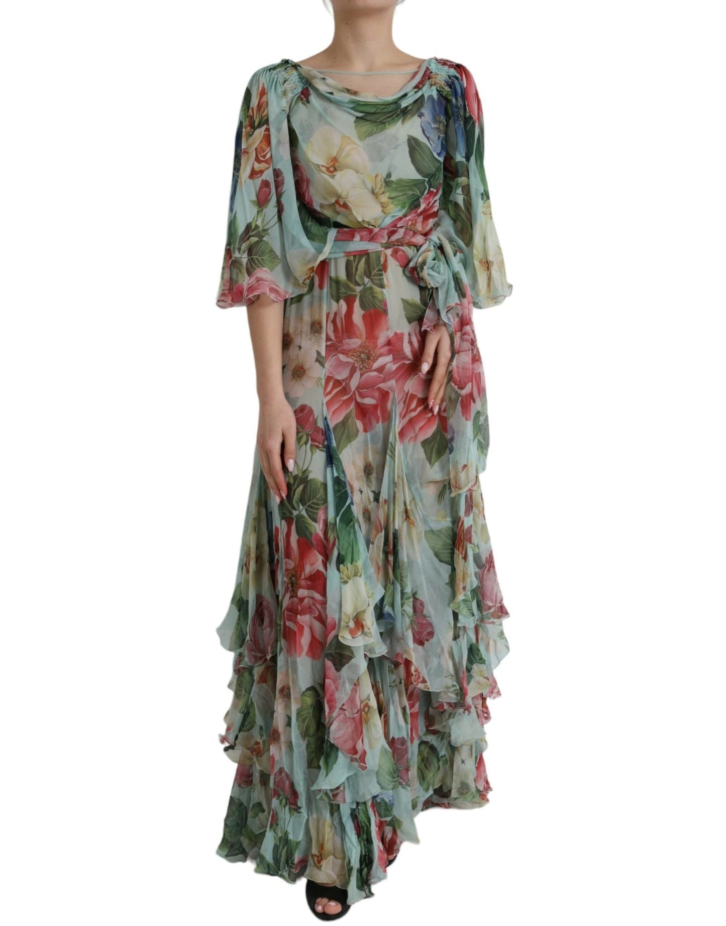 Dolce & Gabbana Blue Floral Print Tiered Long Maxi Dress – IT38 | XS par Dolce & Gabbana | Disponible sur Sandy Store ByNet