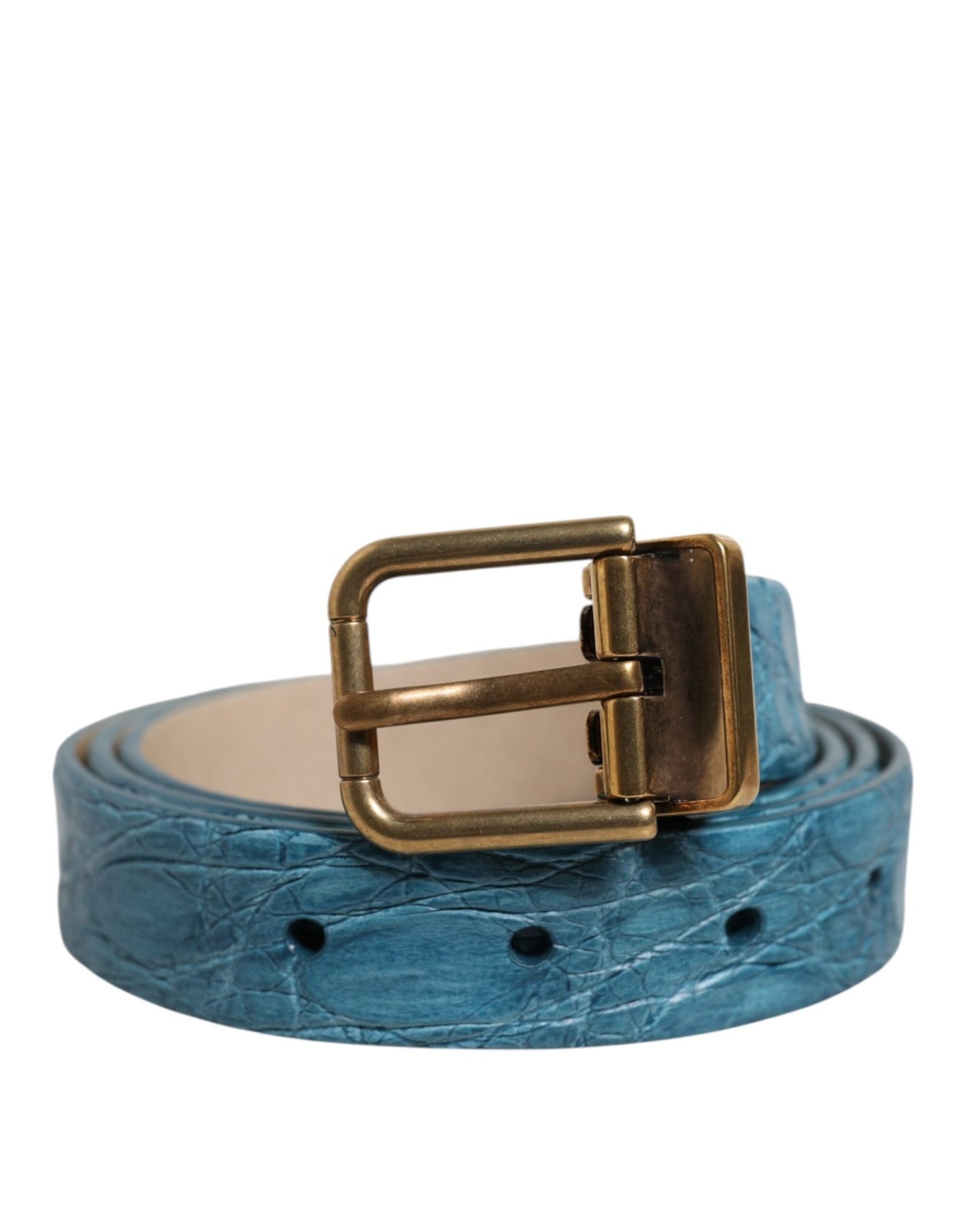Dolce & Gabbana Blue Leather Classic Gold Metal Buckle Belt – 95 cm / 38 Inches par Dolce & Gabbana | Disponible sur Sandy Store ByNet