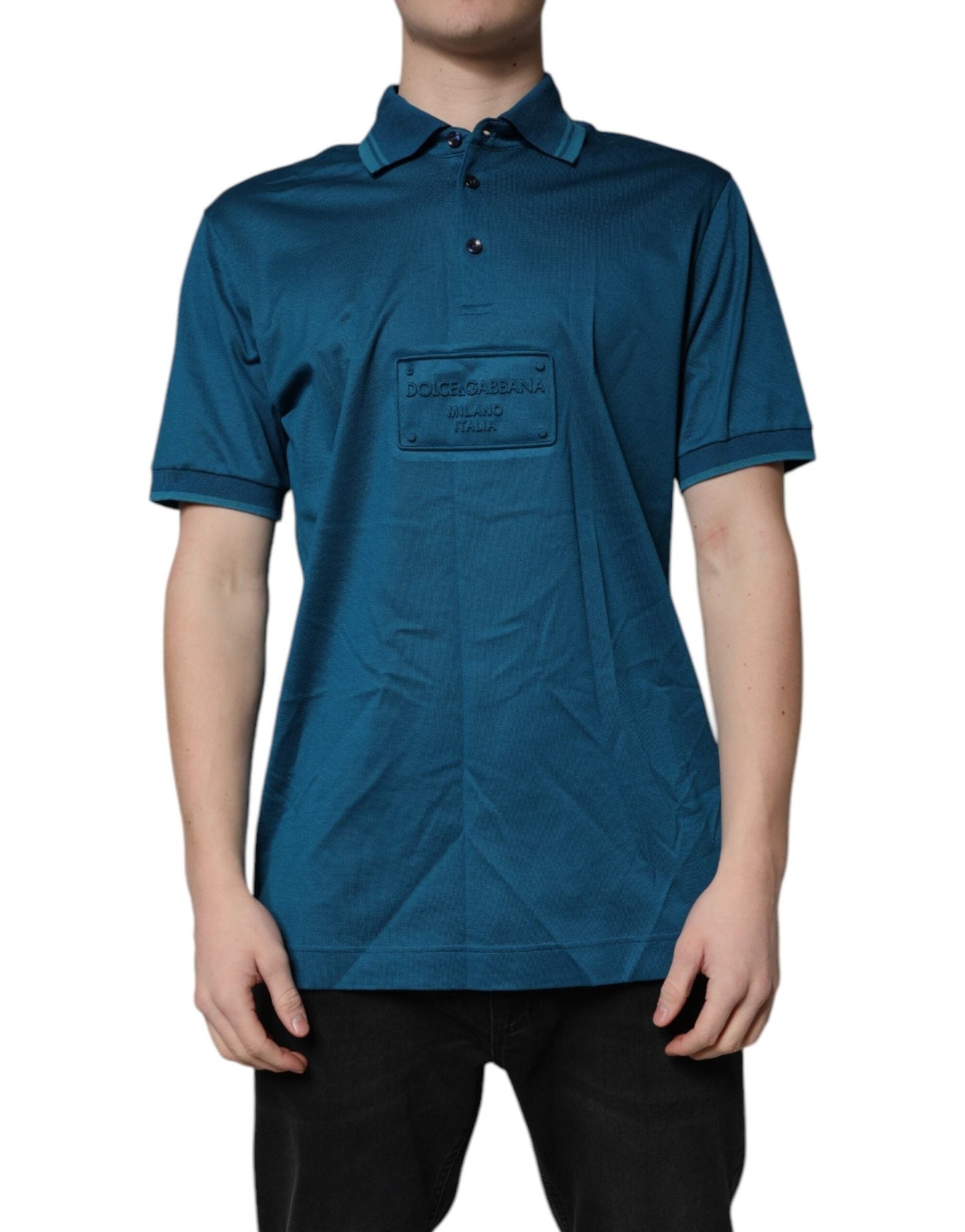 Dolce & Gabbana Blue Logo Cotton Men Polo Shirt T-shirt - Sandy Store ByNet