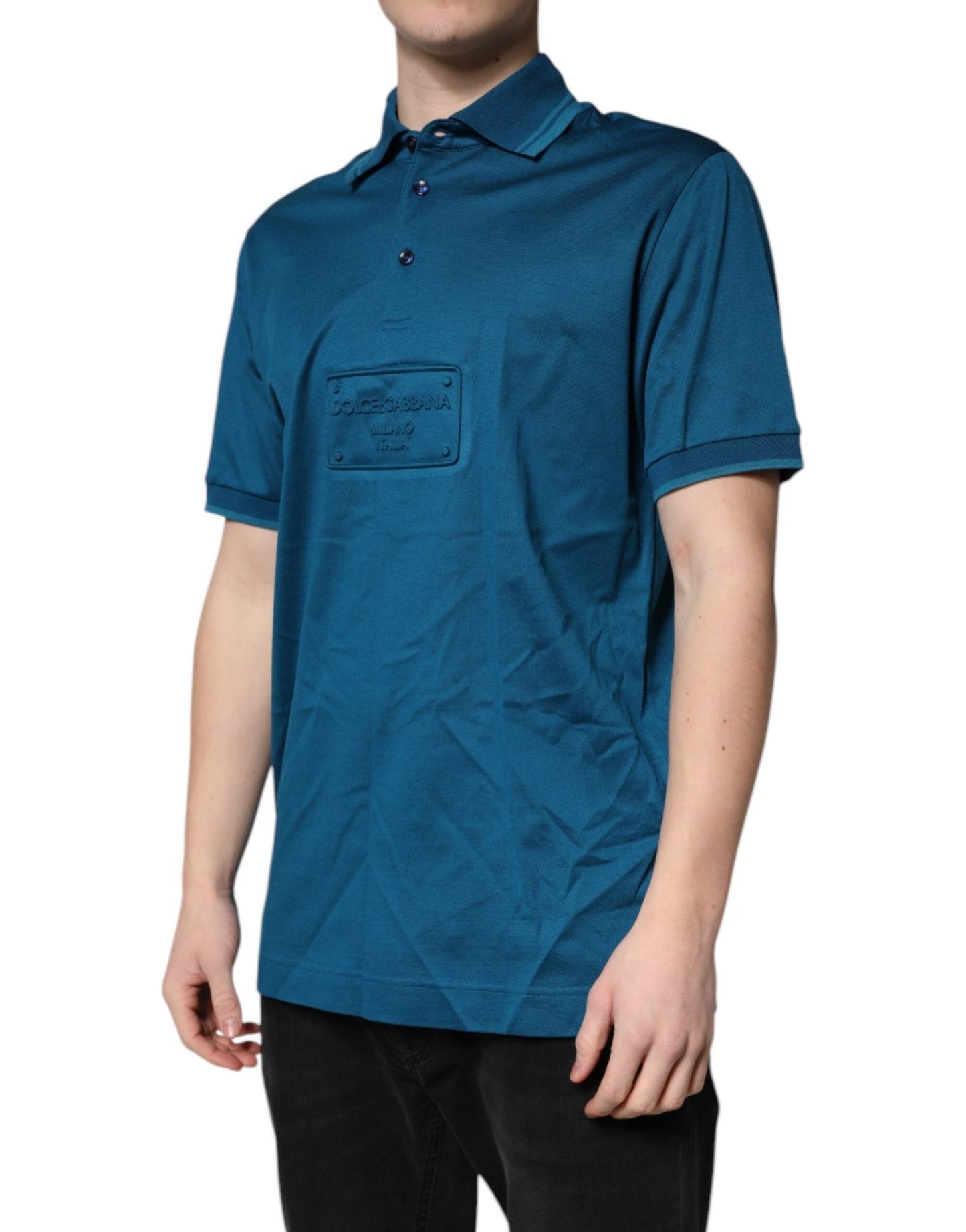 Dolce & Gabbana Blue Logo Cotton Men Polo Shirt T-shirt - Sandy Store ByNet