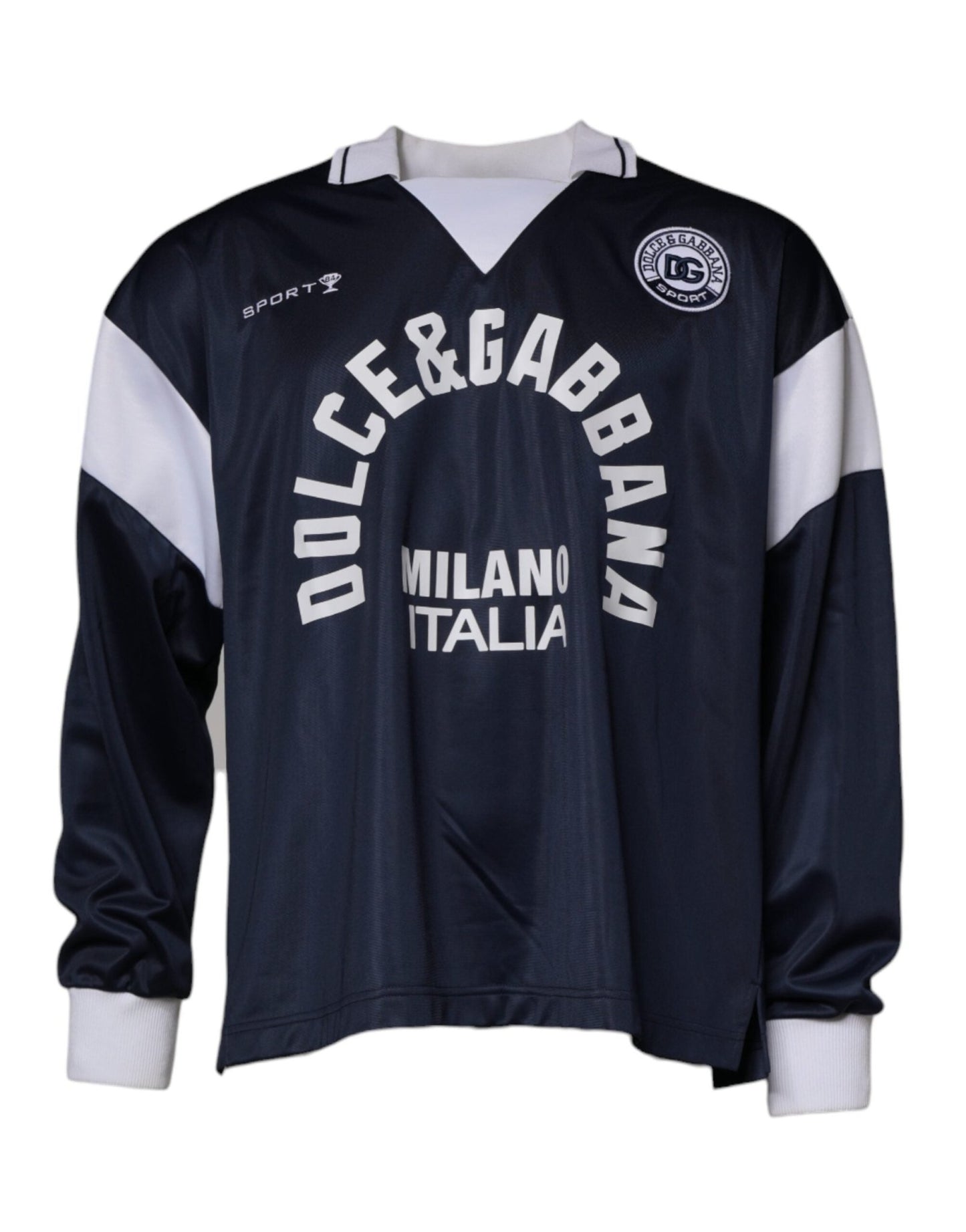 Dolce & Gabbana Blue Logo Jersey Collared Pullover Sweater - Sandy Store ByNet