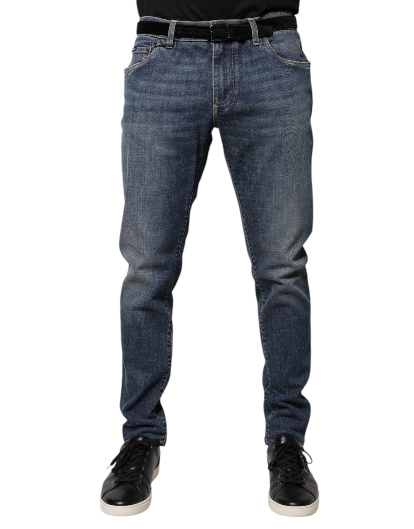Dolce & Gabbana Blue Logo Plaque Cotton Skinny Denim Jeans – IT54 | XL par Dolce & Gabbana | Disponible sur Sandy Store ByNet