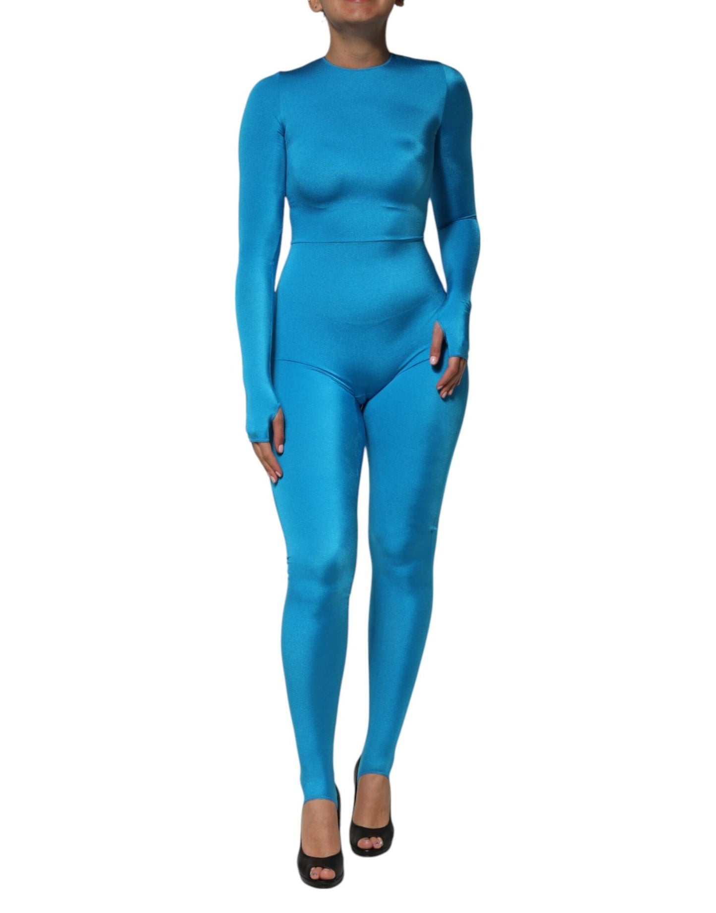 Dolce & Gabbana Blue Nylon Crew Neck Bodycon Jumpsuit Dress – IT40|S par Dolce & Gabbana | Disponible sur Sandy Store ByNet