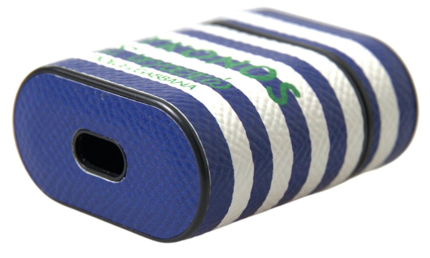 Dolce & Gabbana Blue Stripe Dauphine Leather Logo Print Strap Airpod Case – par Dolce & Gabbana | Disponible sur Sandy Store ByNet