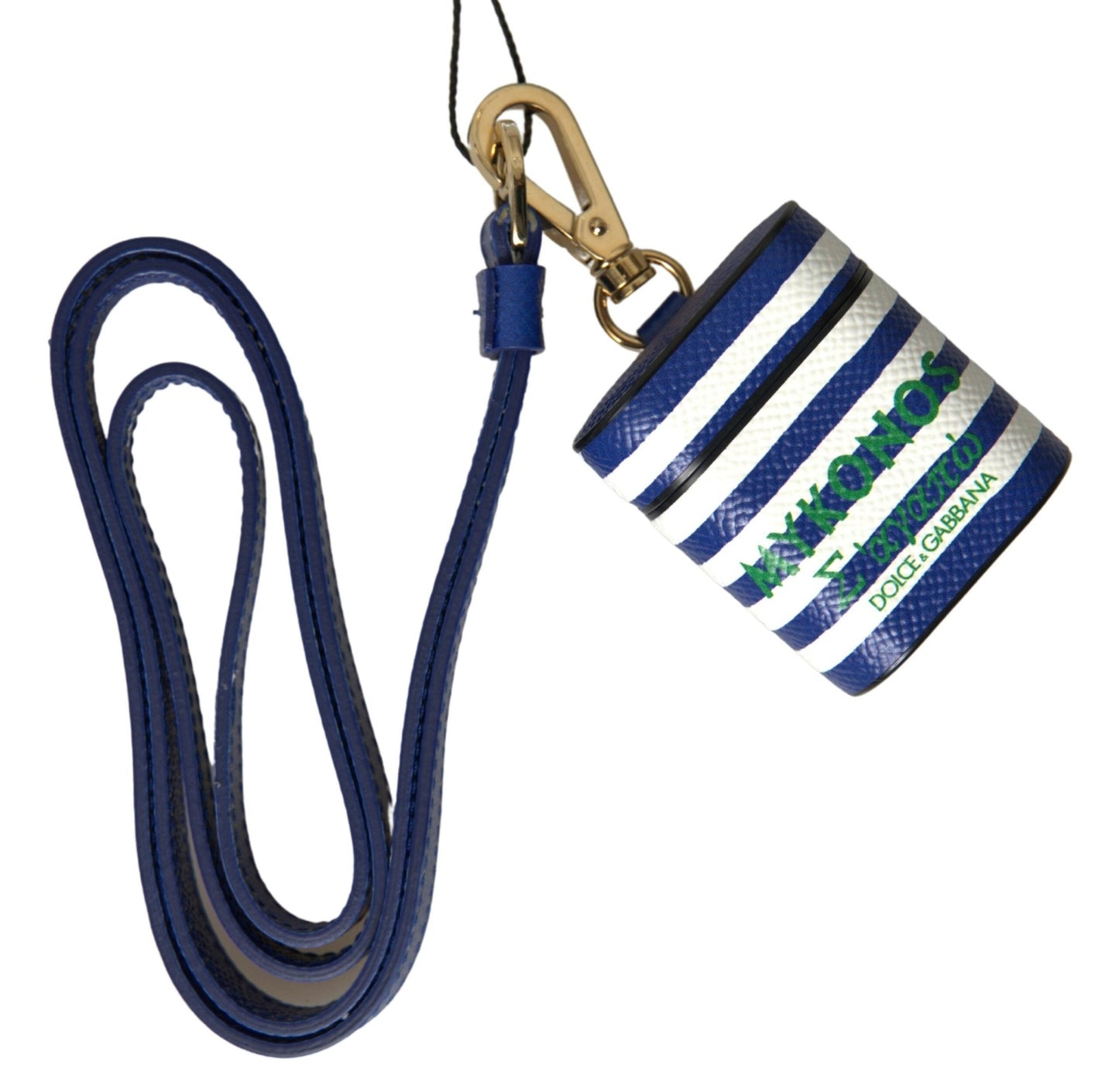 Dolce & Gabbana Blue Stripe Dauphine Leather Logo Print Strap Airpod Case – par Dolce & Gabbana | Disponible sur Sandy Store ByNet
