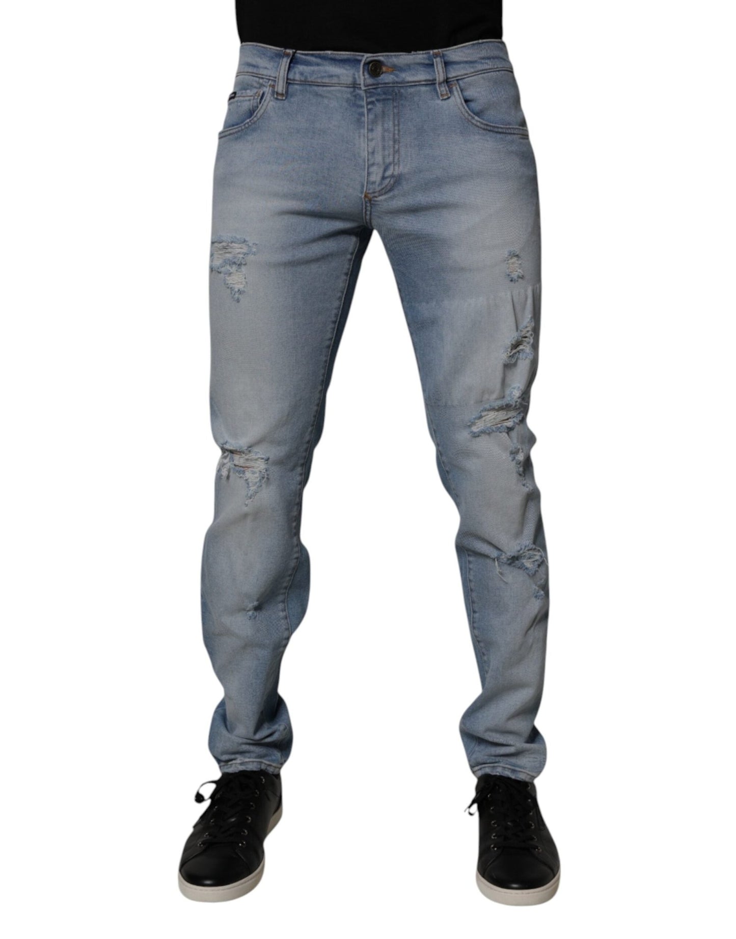 Dolce & Gabbana Blue Tattered Cotton Skinny Men Denim Jeans – IT50 | L par Dolce & Gabbana | Disponible sur Sandy Store ByNet