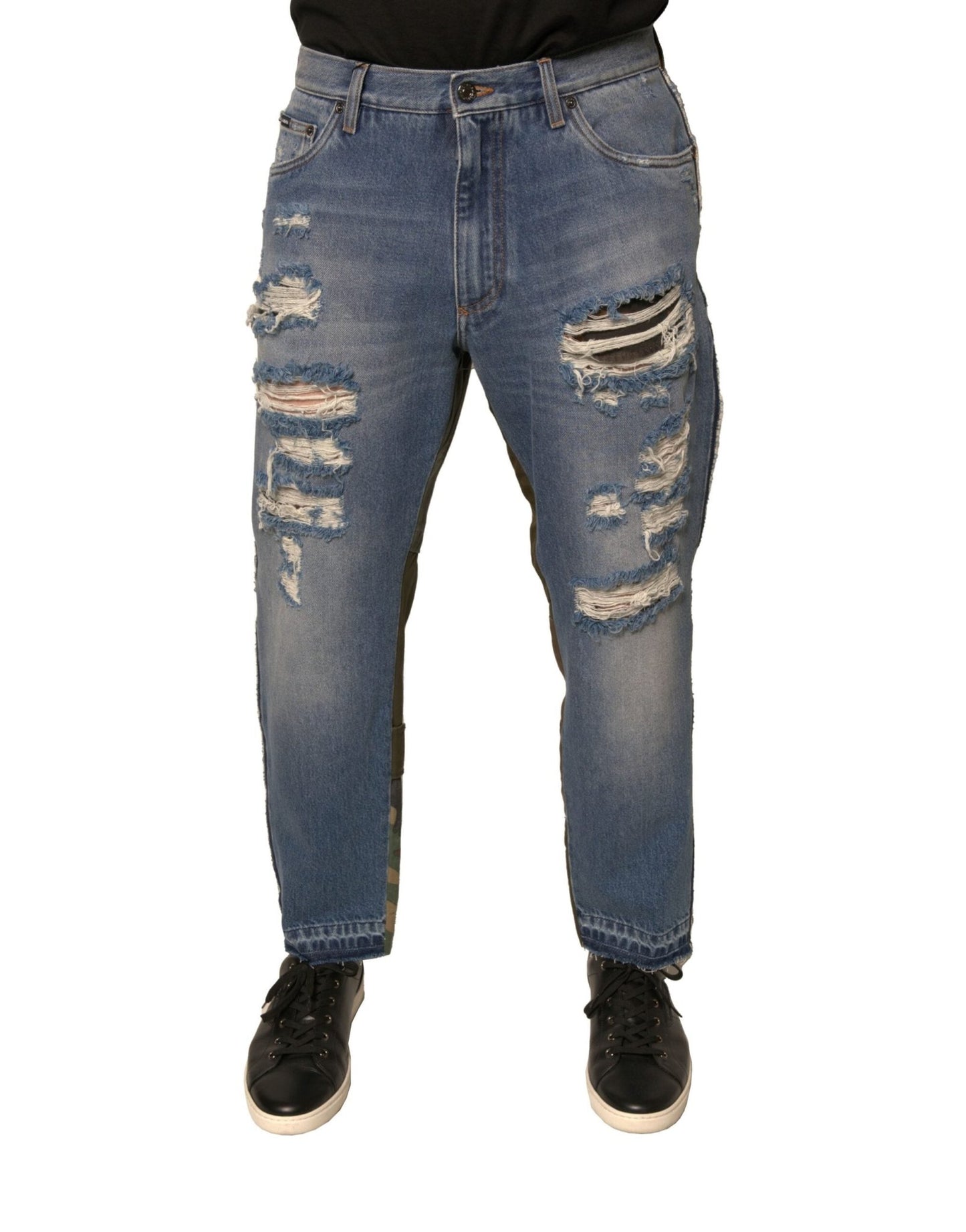 Dolce & Gabbana Blue Tattered Straight Cropped Denim Jeans – IT48 | M par Dolce & Gabbana | Disponible sur Sandy Store ByNet