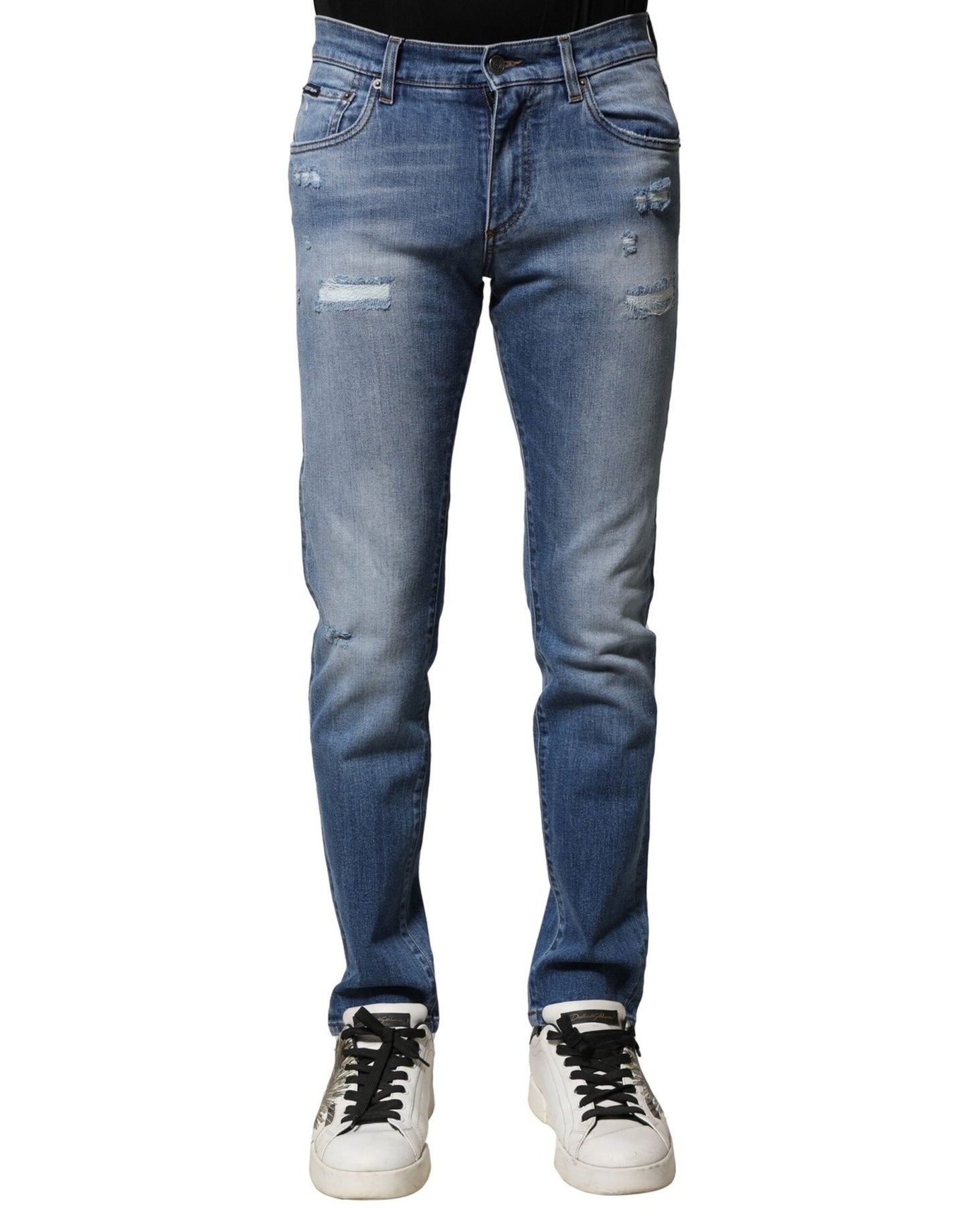 Dolce & Gabbana Blue Washed Cotton Skinny Men Denim Jeans – IT44 | XS par Dolce & Gabbana | Disponible sur Sandy Store ByNet